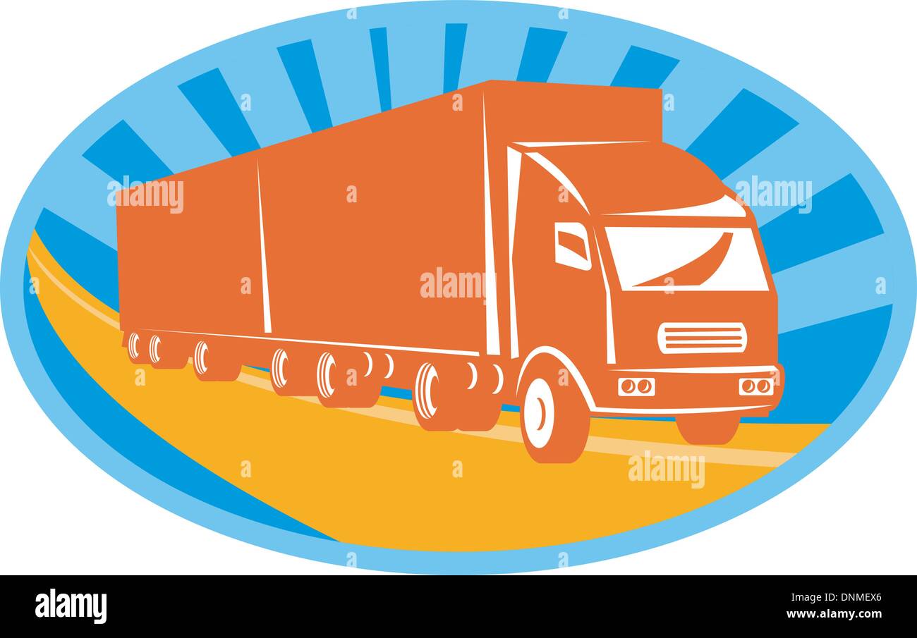illustration of a container truck and trailer viewed from front Stock Vector