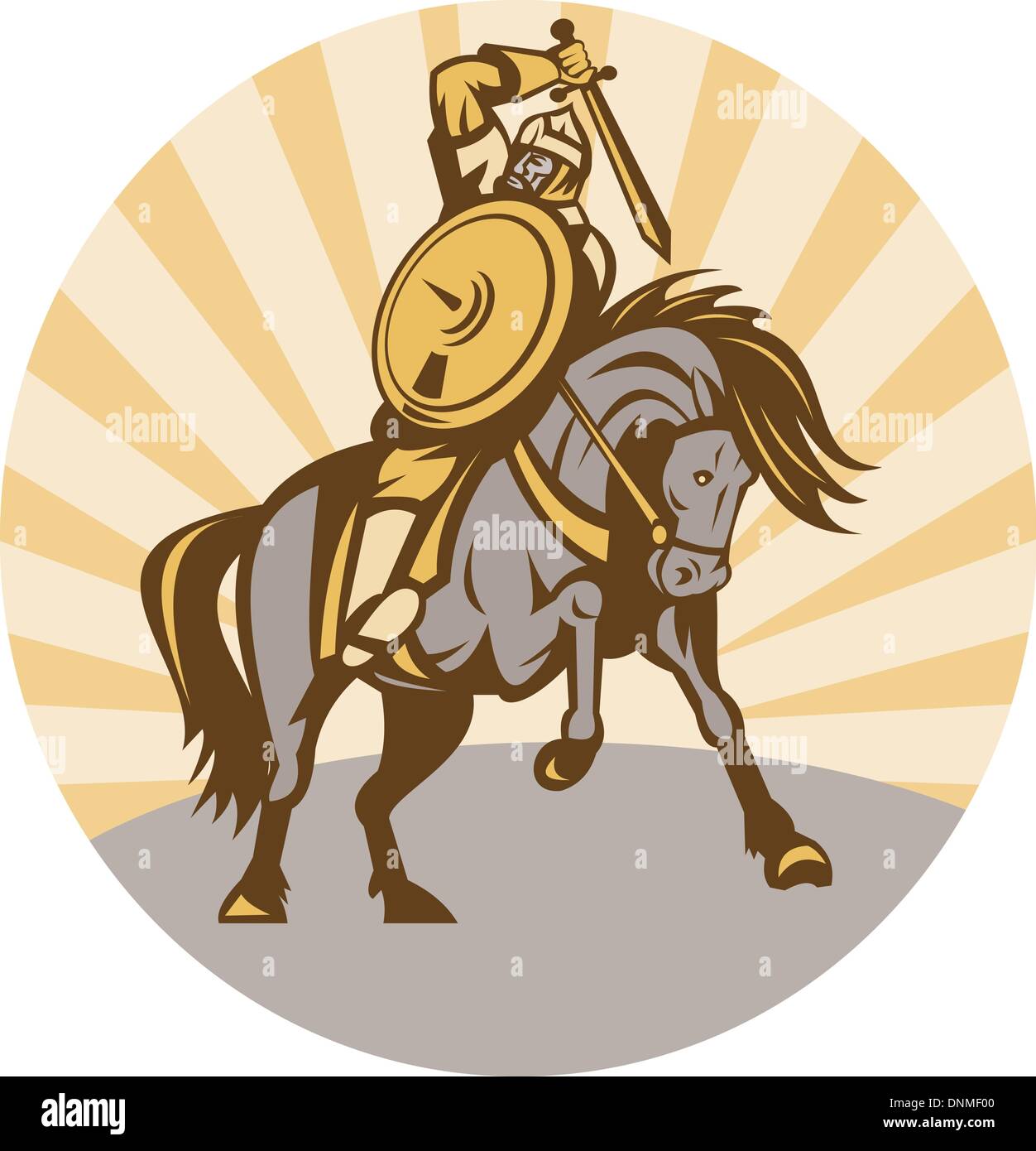 illustration of a warrior with shield and sword on horse Stock Vector ...