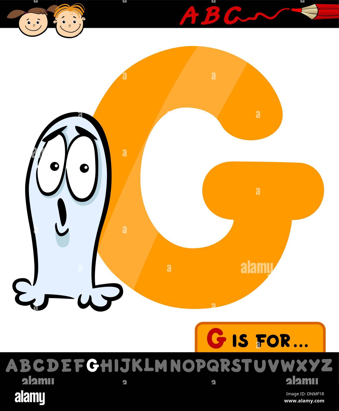 Cartoon Illustration Of Capital Letter G From Alphabet With Ghost For 