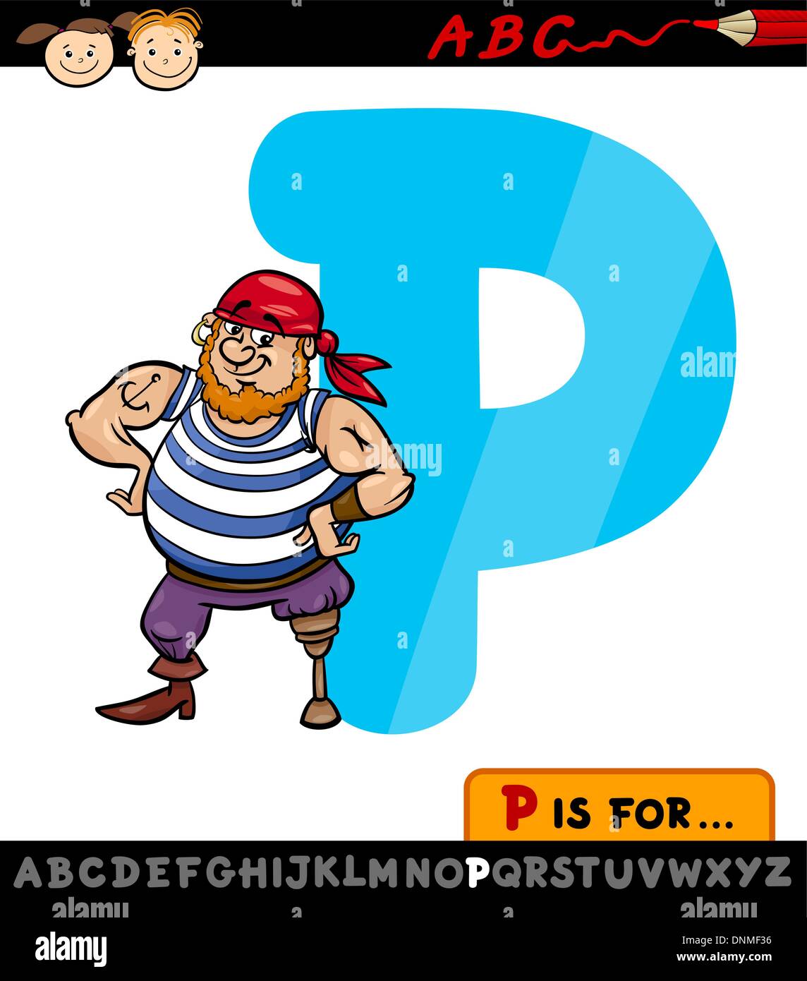 Cartoon Illustration of Capital Letter P from Alphabet with Pirate for ...