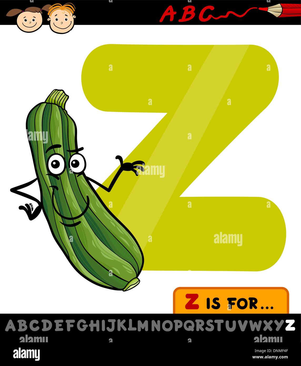 Cartoon Illustration of Capital Letter Z from Alphabet with Zucchini for Children Education Stock Vector