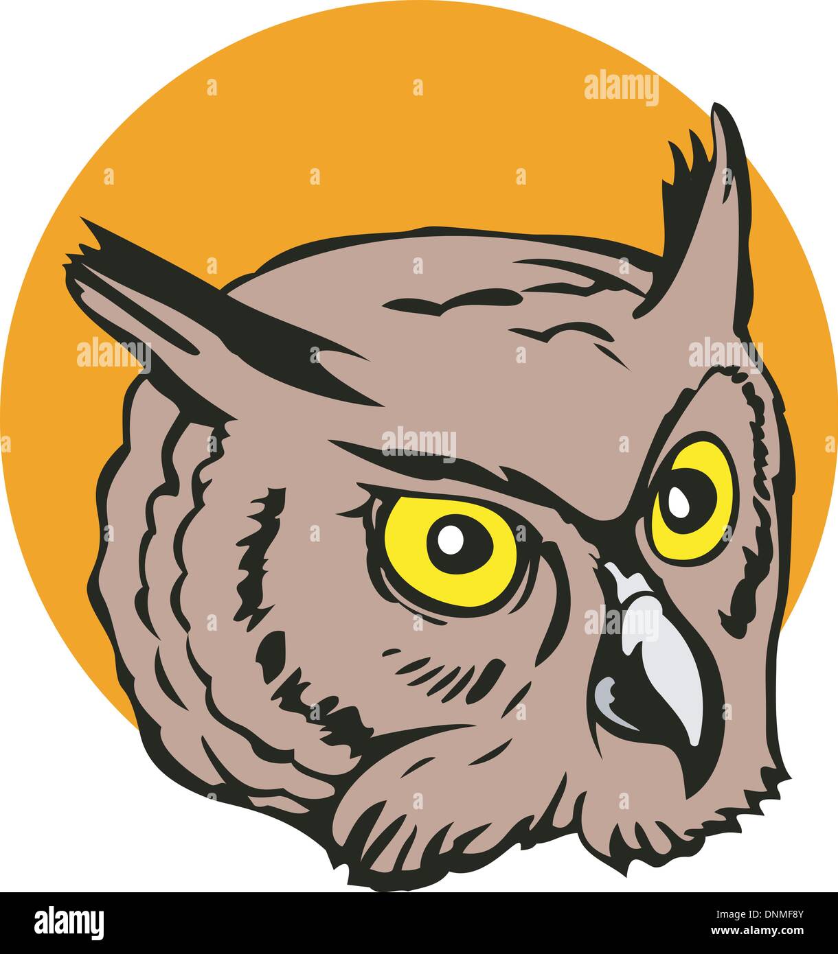 Illustration of an owl head done in retro woodcut style. Stock Vector