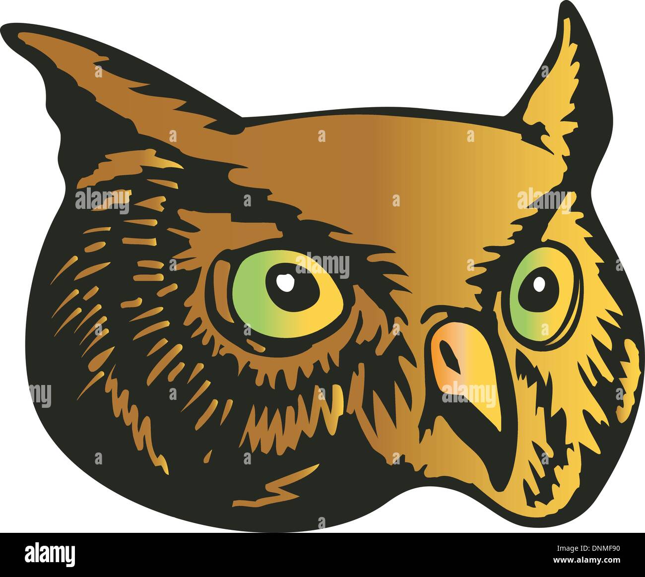 Illustration of an owl head done in retro woodcut style. Stock Vector
