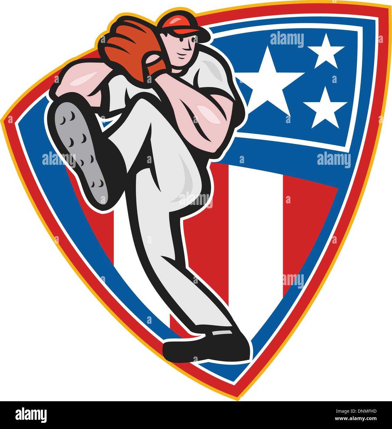 Illustration of a american baseball player pitcher outfilelder throwing ...