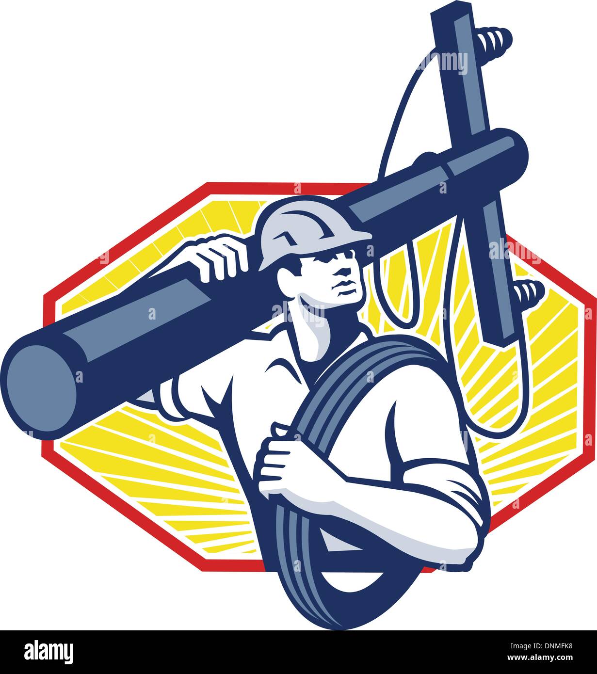 Illustration of a power lineman telephone repairman worker carrying