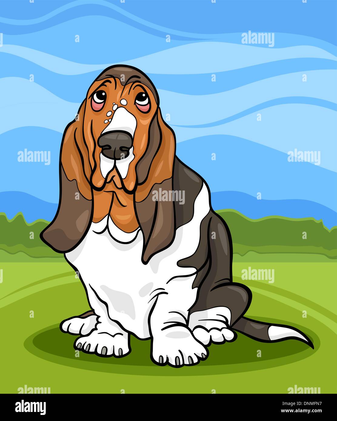 Cartoon Illustration of Cute Basset Hound Purebred Dog and Country ...