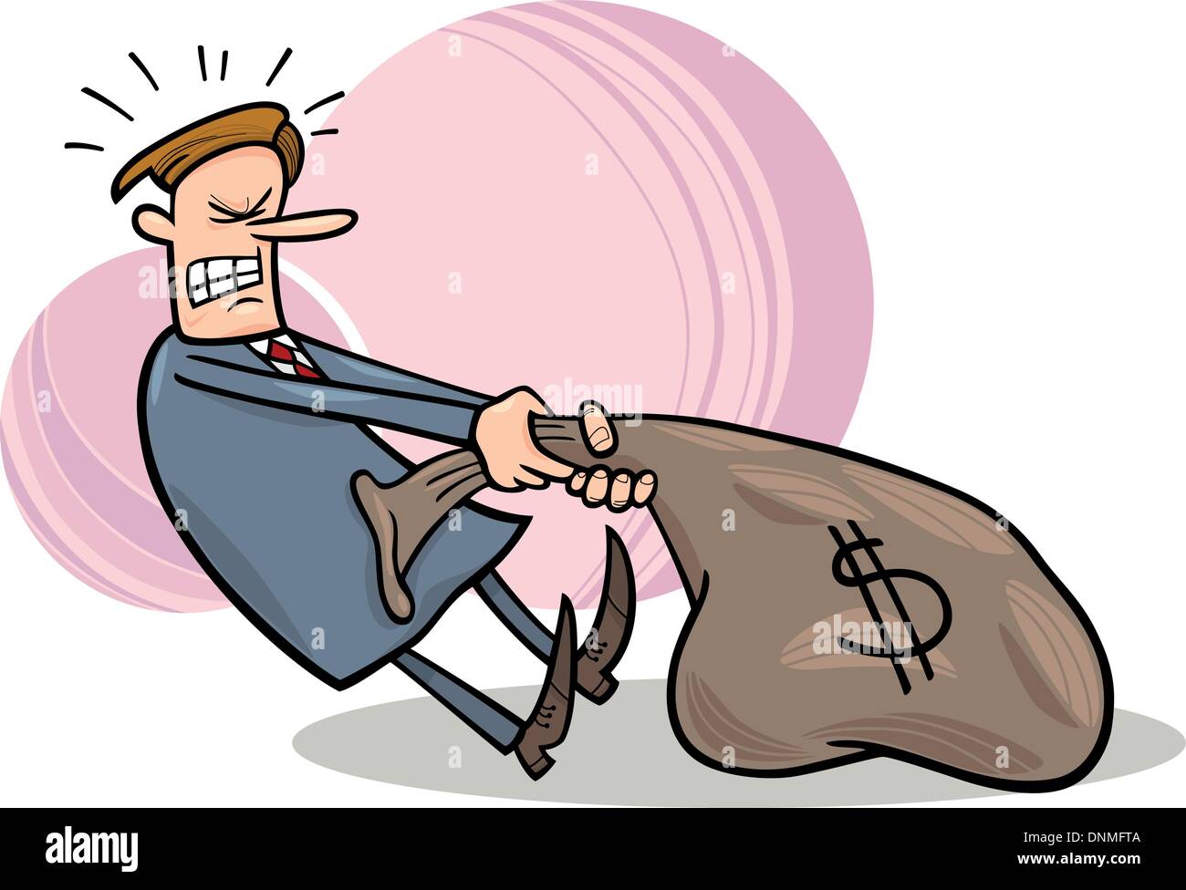 cartoon humorous illustration of businessman draging huge sack of ...