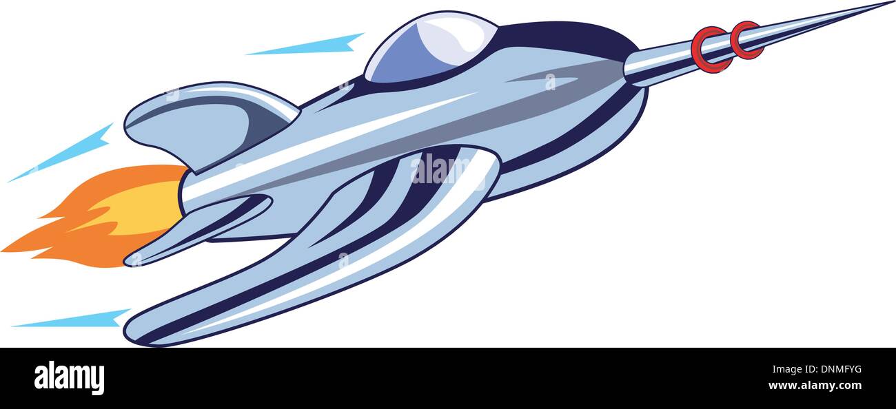Illustration of rocket ship flying isolated on white background done in ...