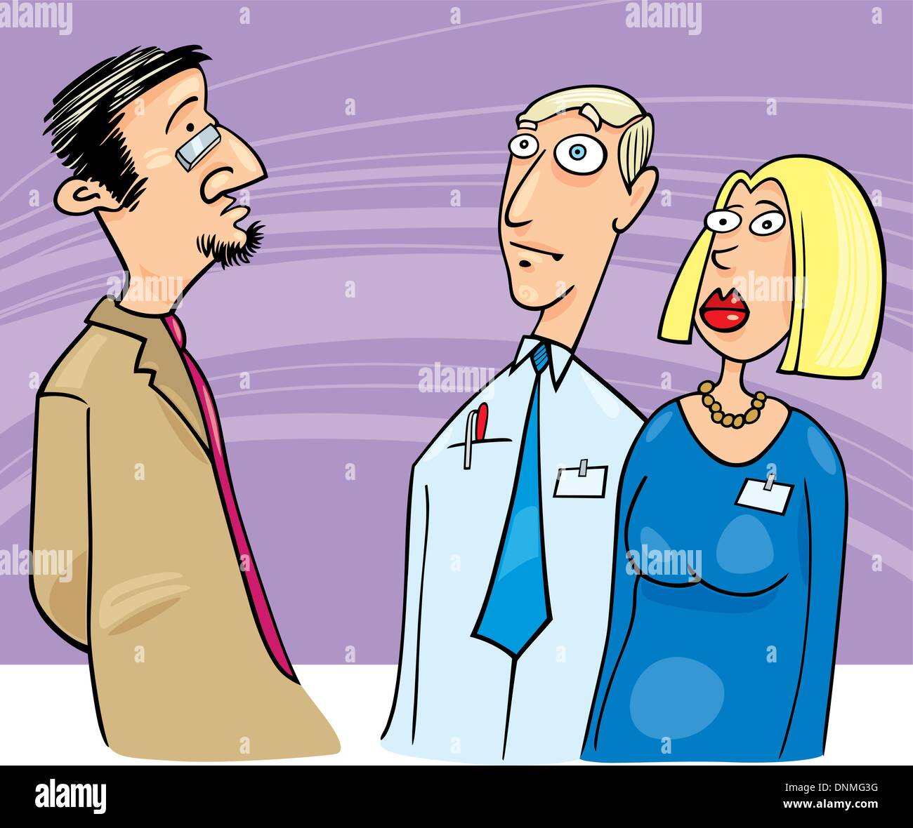 cartoon Illustration of boss talking to employees Stock Vector Image