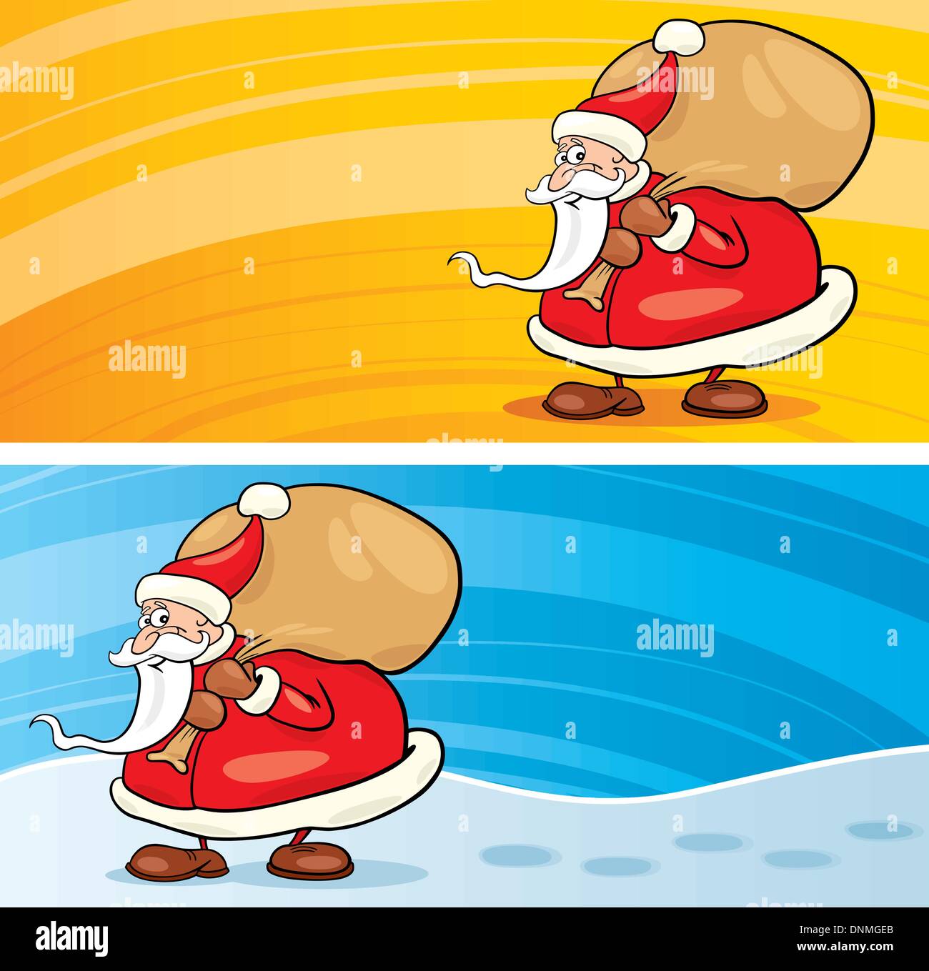 cartoon Illustration of funny santa claus with sack of gifts on ...