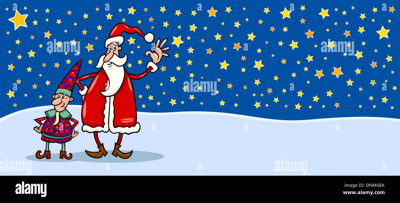 Greeting Card Cartoon Illustration of Santa Claus or Papa Noel with Christmas Elf against evening Sky full of Stars Stock Vector Image & Art - Alamy Greeting Card Cartoon Illustration of Santa Claus or Papa Noel with Christmas Elf against evening Sky full of Stars Stock Vector Image & Art - Alamy