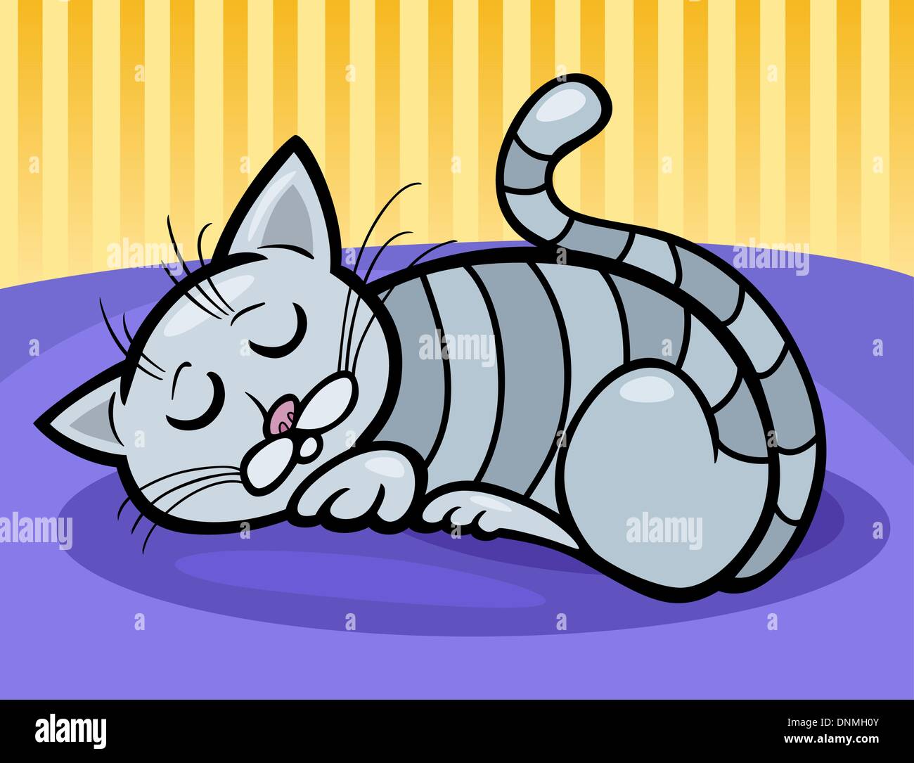 Cartoon Illustration of Gray Tabby Cat Sleeping at Home Stock Vector
