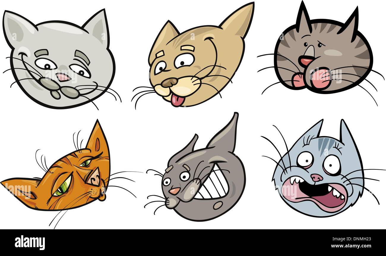 Cartoon Illustration of Different Happy Cats or Kittens Heads ...