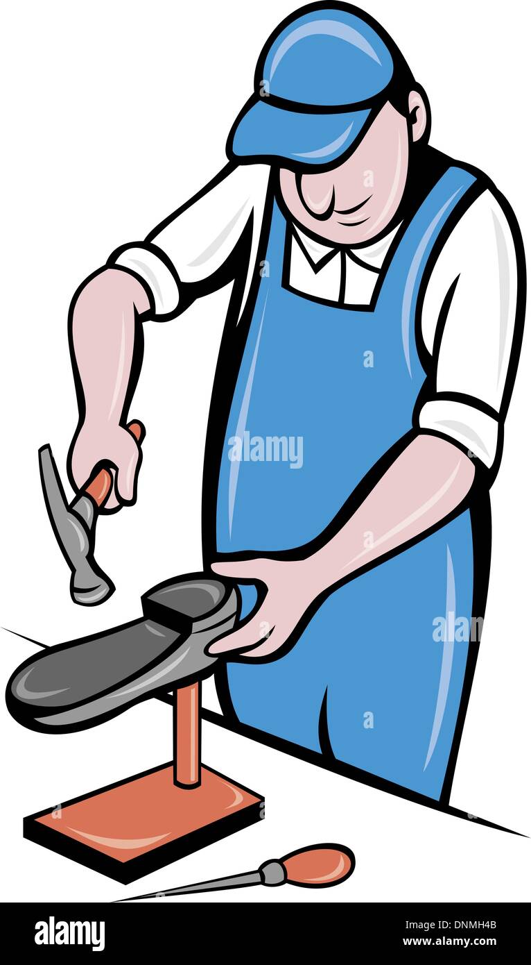 illustration of a shoemaker , cobbler shoe repair working on isolated