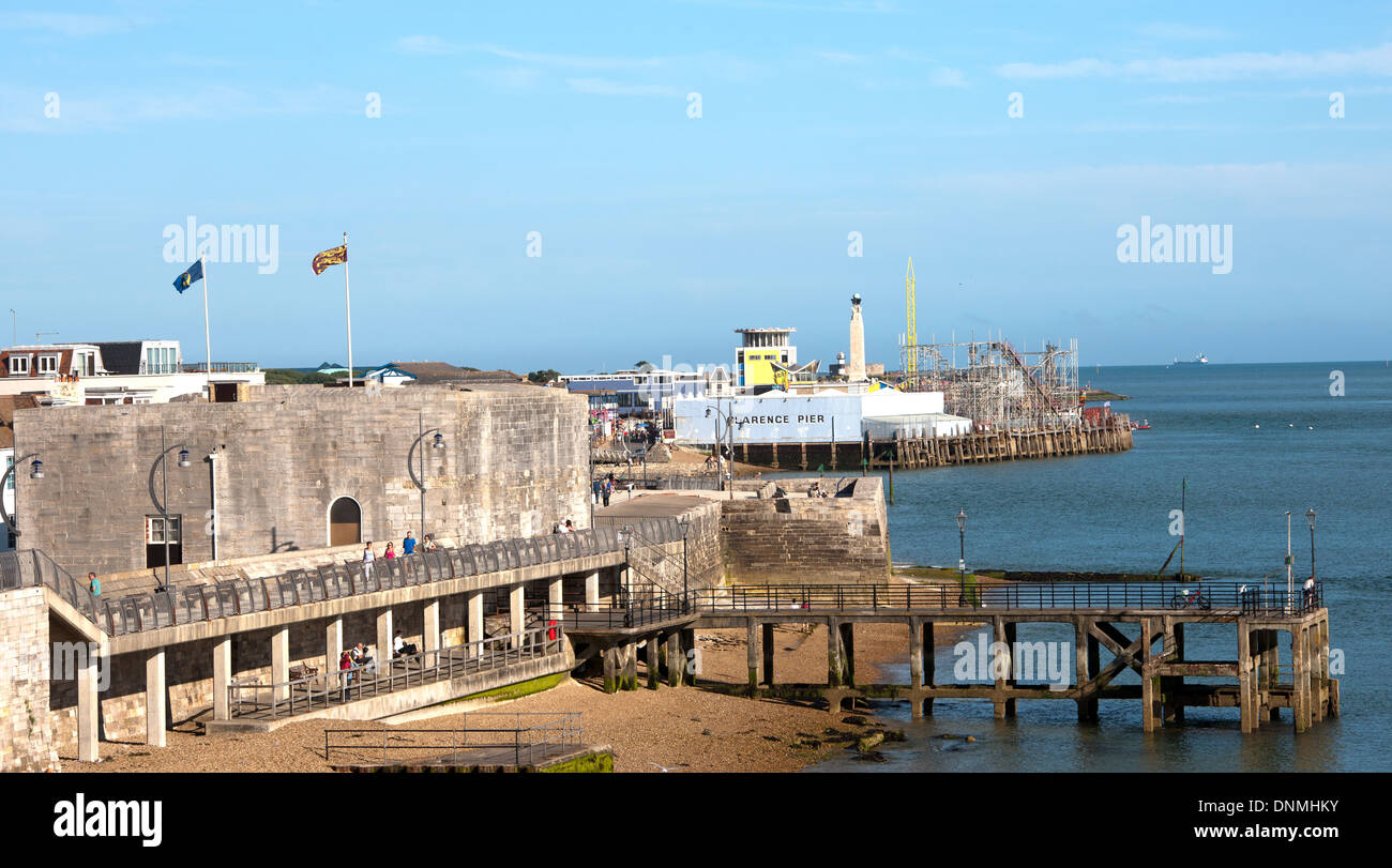Square Tower, Victoria Pier and Clarence Pier Southsea, Portsmouth, Hampshire, England,UK. Stock Photo