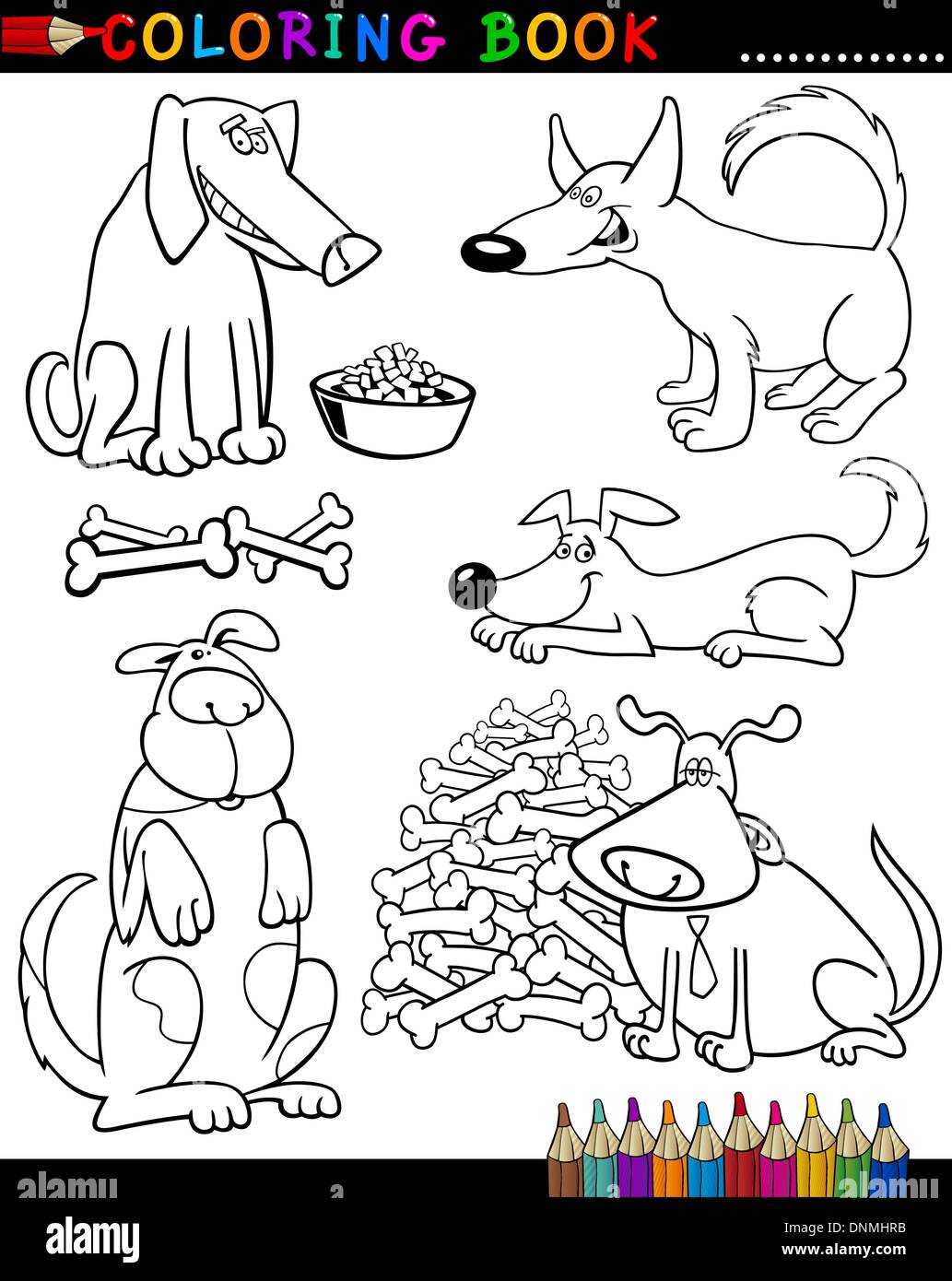 Coloring Book Or Page Cartoon Illustration Of Funny Dogs And Puppies For Children Stock Vector Image Art Alamy