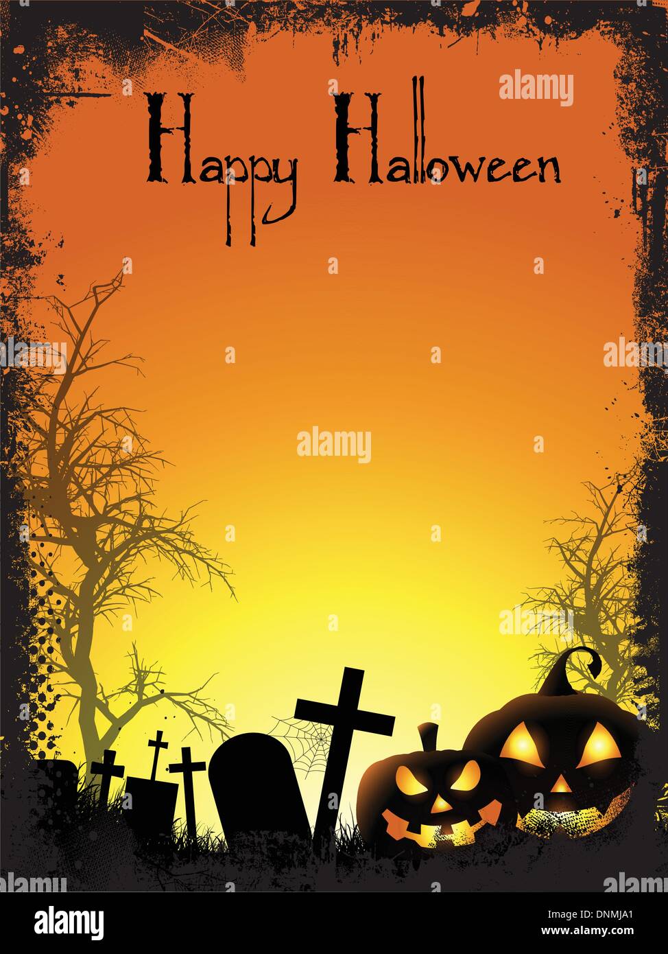 Halloween background with spooky pumpkins and graveyard Stock Vector ...
