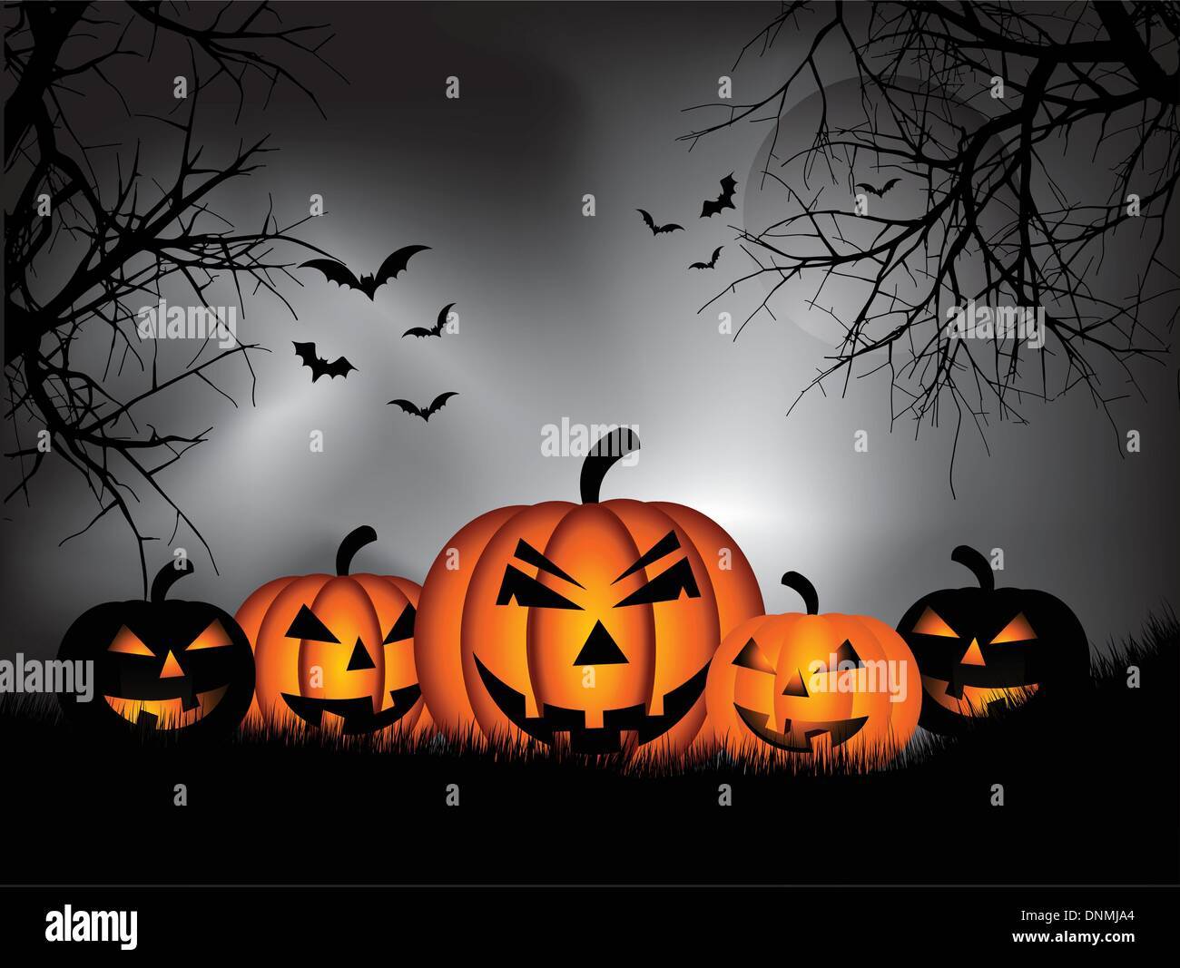 Spooky Halloween background with pumpkins and bats Stock Vector Image ...