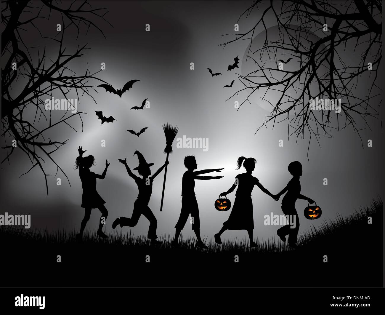 Children playing on Halloween night Stock Vector Image & Art Alamy