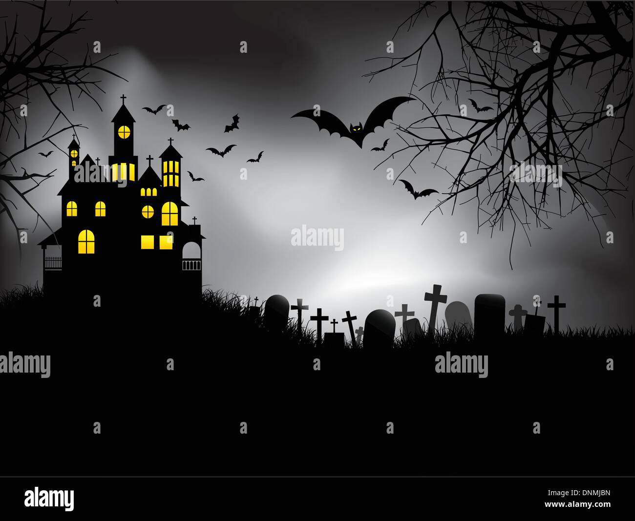 Haunted house on Halloween night Stock Vector Image & Art - Alamy