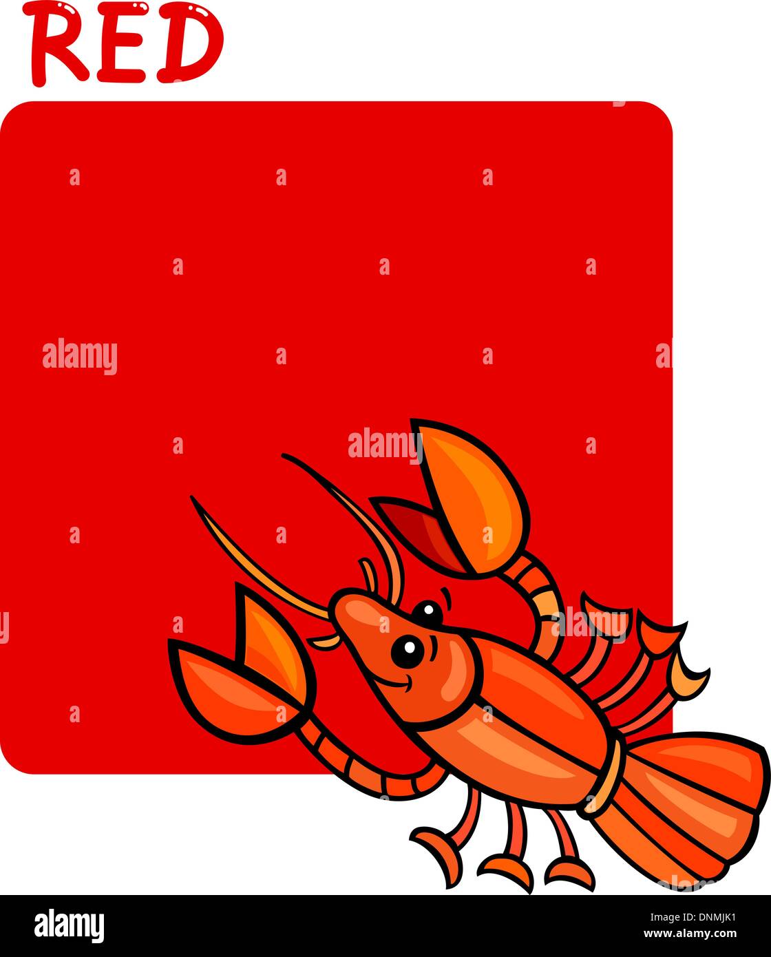 Cartoon Illustration of Color Red and Crayfish Stock Vector