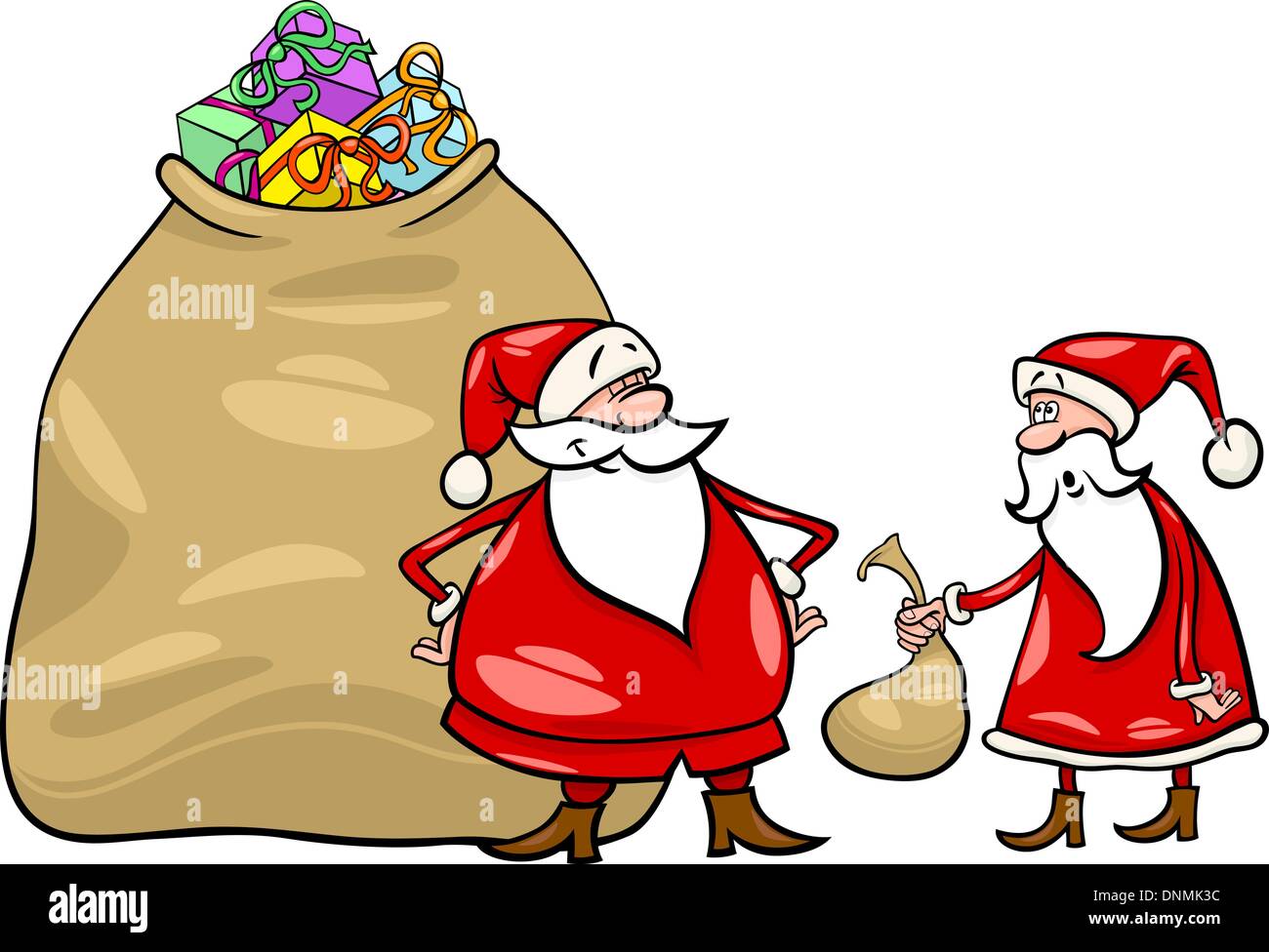 Cartoon Illustration of Funny Santa Claus or Papa Noel with Huge Sack ...