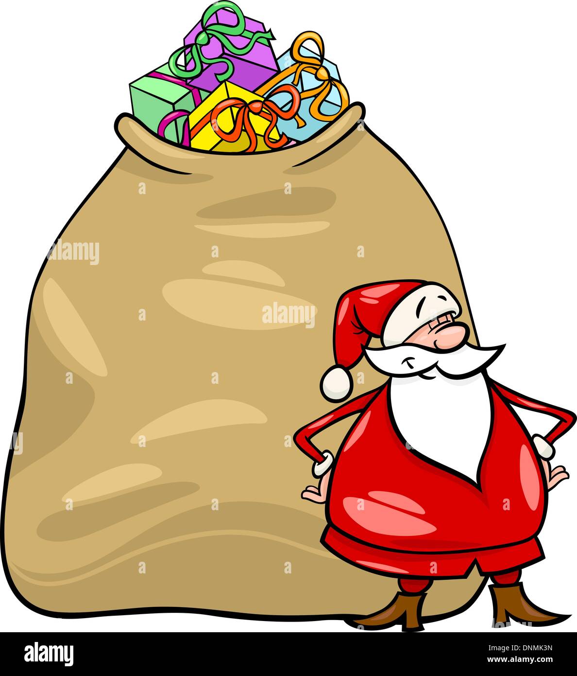 Cartoon Illustration of Funny Santa Claus or Papa Noel with Huge Sack ...