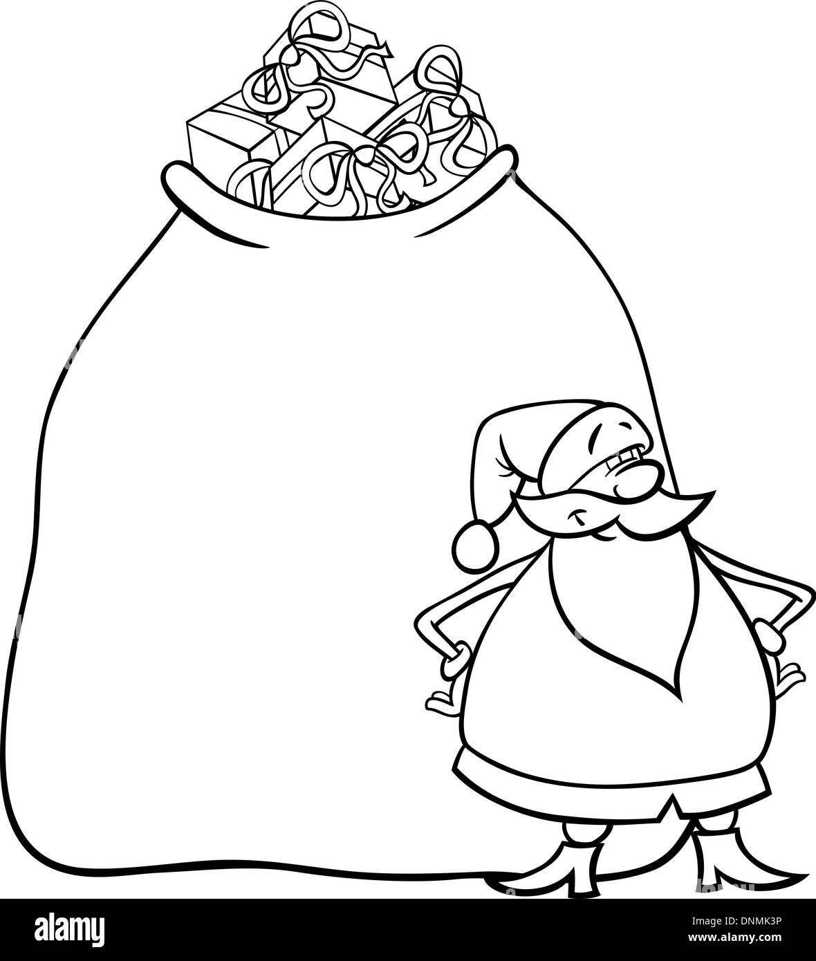 Cartoon Illustration of Funny Santa Claus or Papa Noel with Huge Sack ...