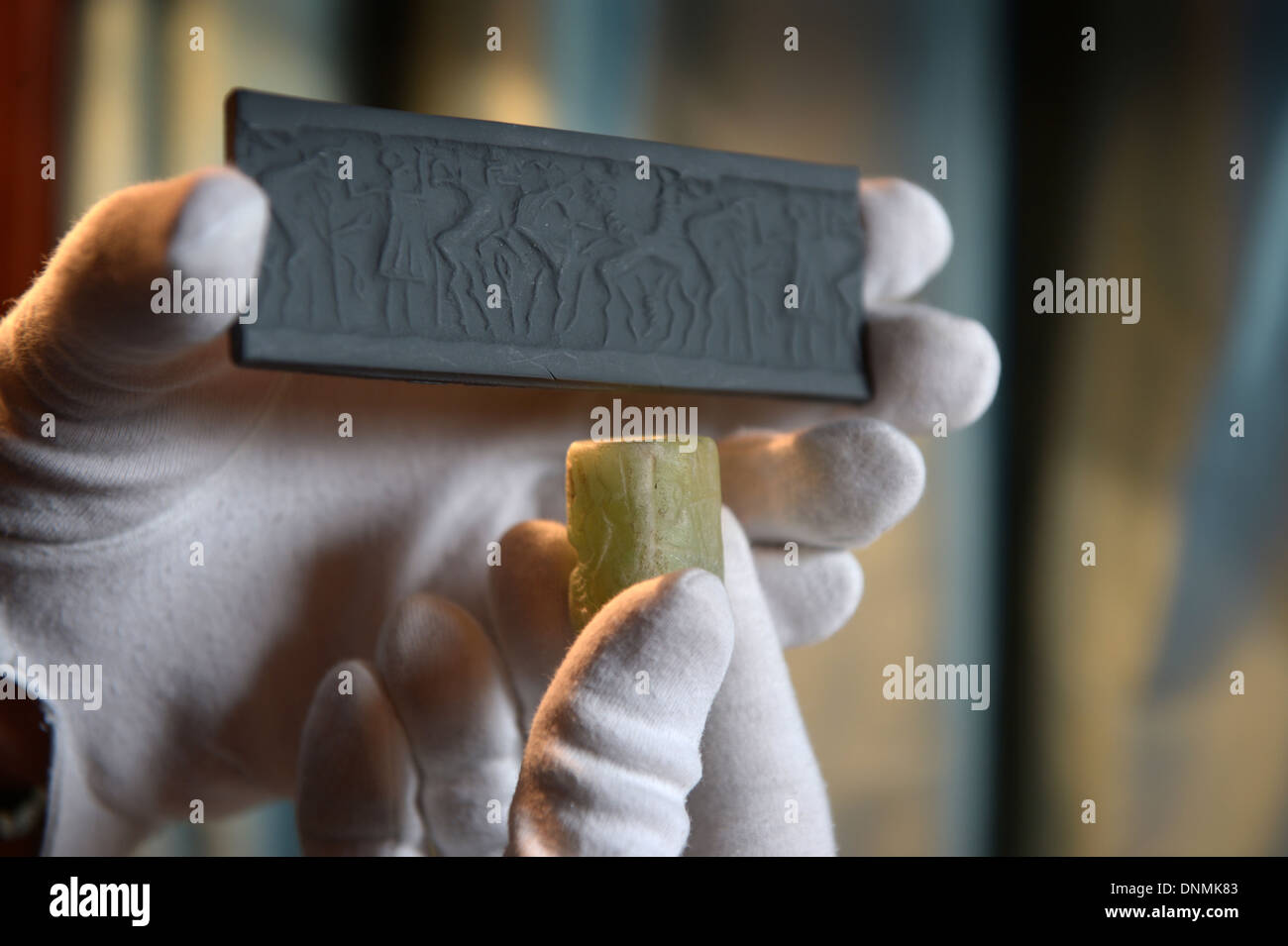 Berlin, Germany, antique gruenes cylinder seal impression from Iraq Stock Photo