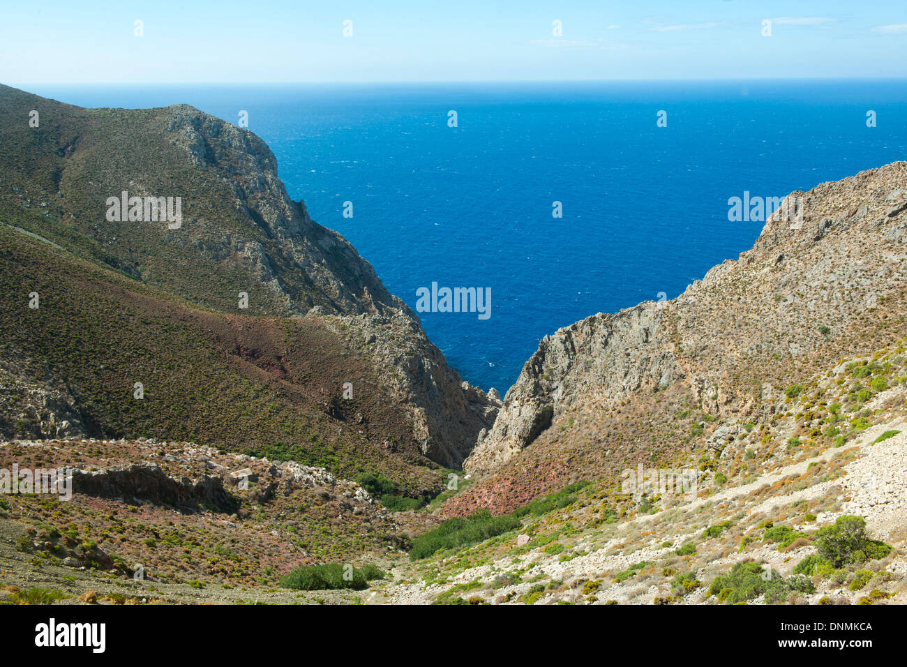 Griechenland, Insel Tilos, Westküste, Blick vom Kloster Agios Panteleimonas, Stock Photo