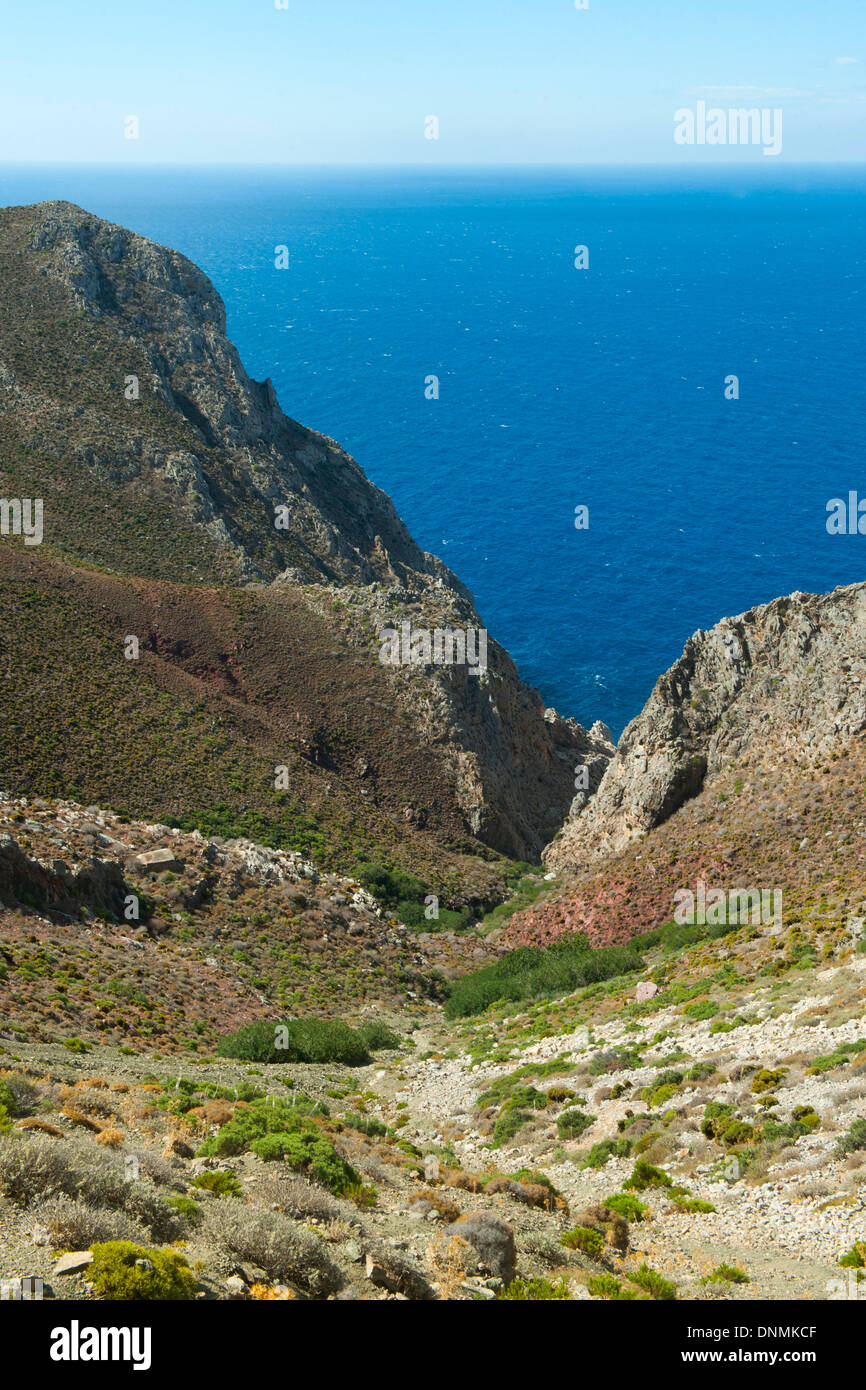 Griechenland, Insel Tilos, Westküste, Blick vom Kloster Agios Panteleimonas, Stock Photo