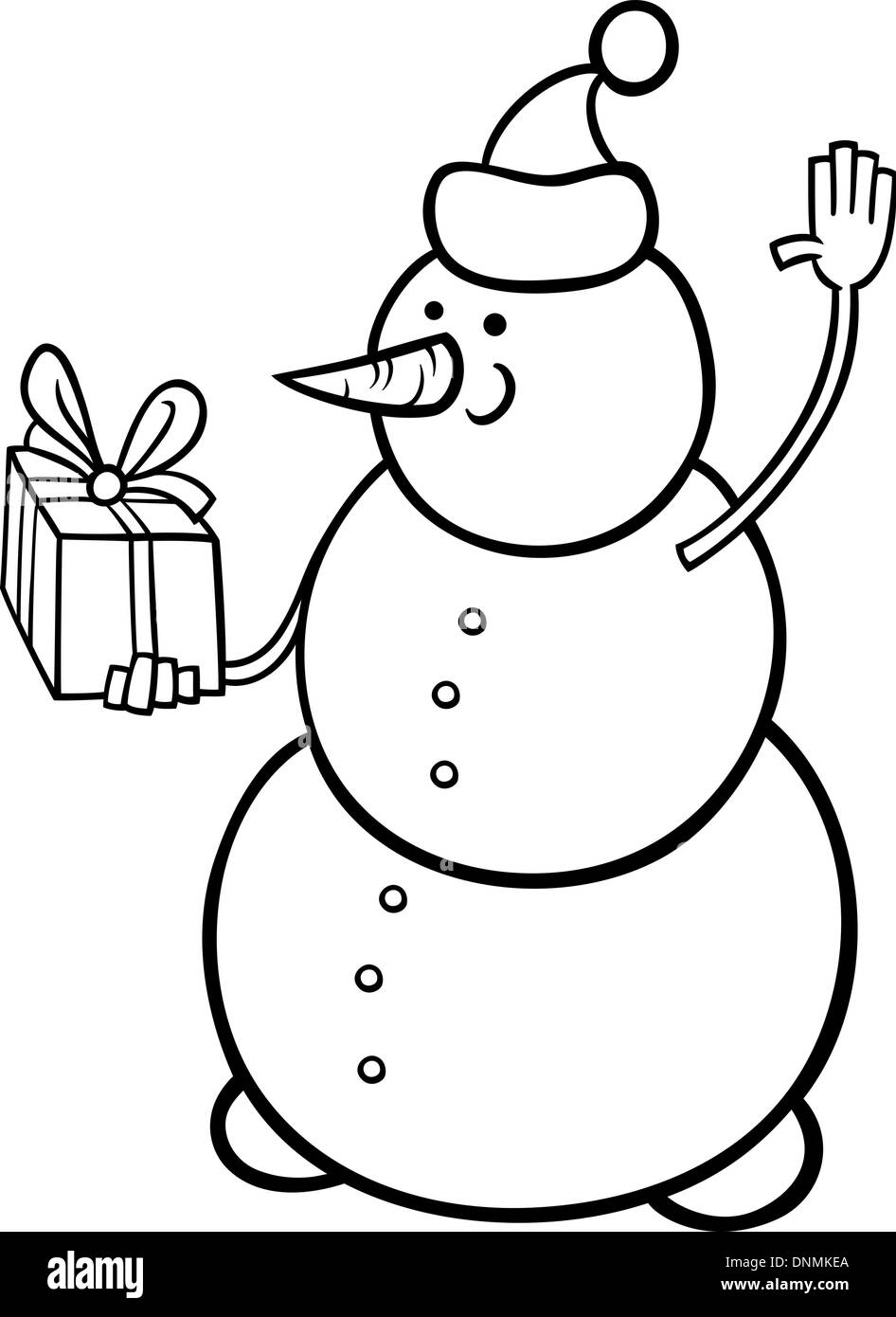 Black And White Cartoon Illustration Of Snowman As Santa Claus Stock Vector Image Art Alamy