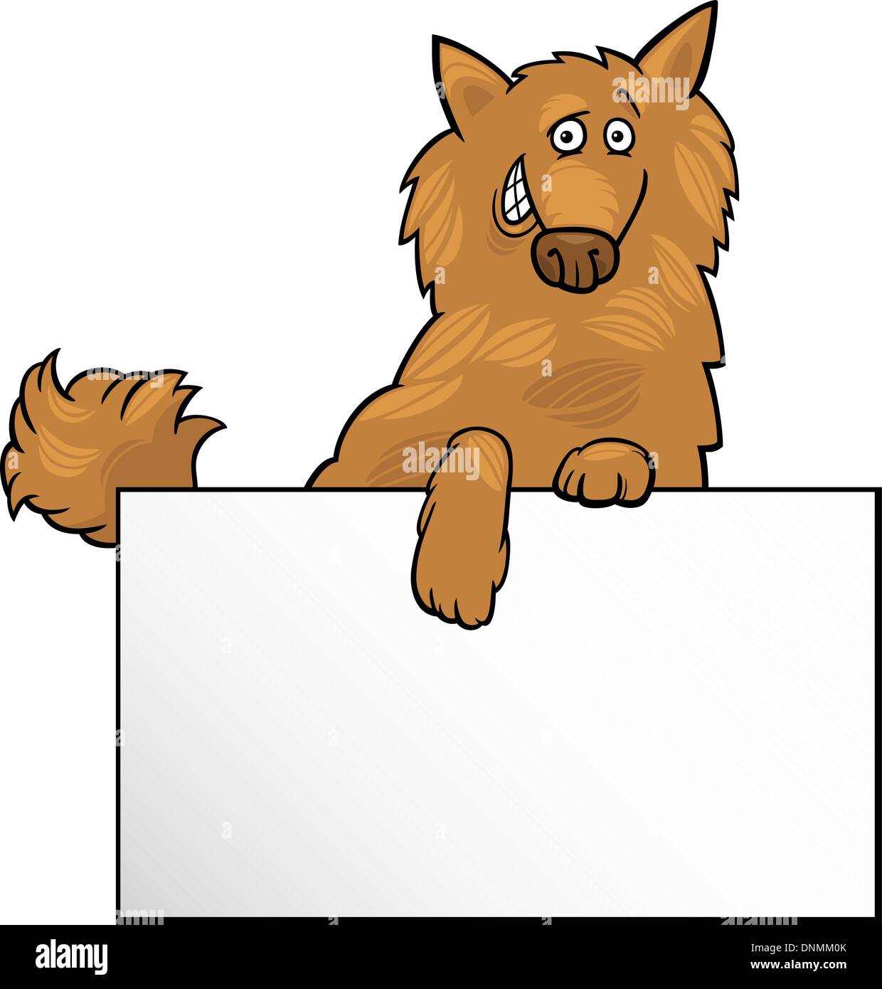 Cartoon Illustration of Funny Shaggy Dog with White Card or Board Greeting or Business Card Design Stock Vector