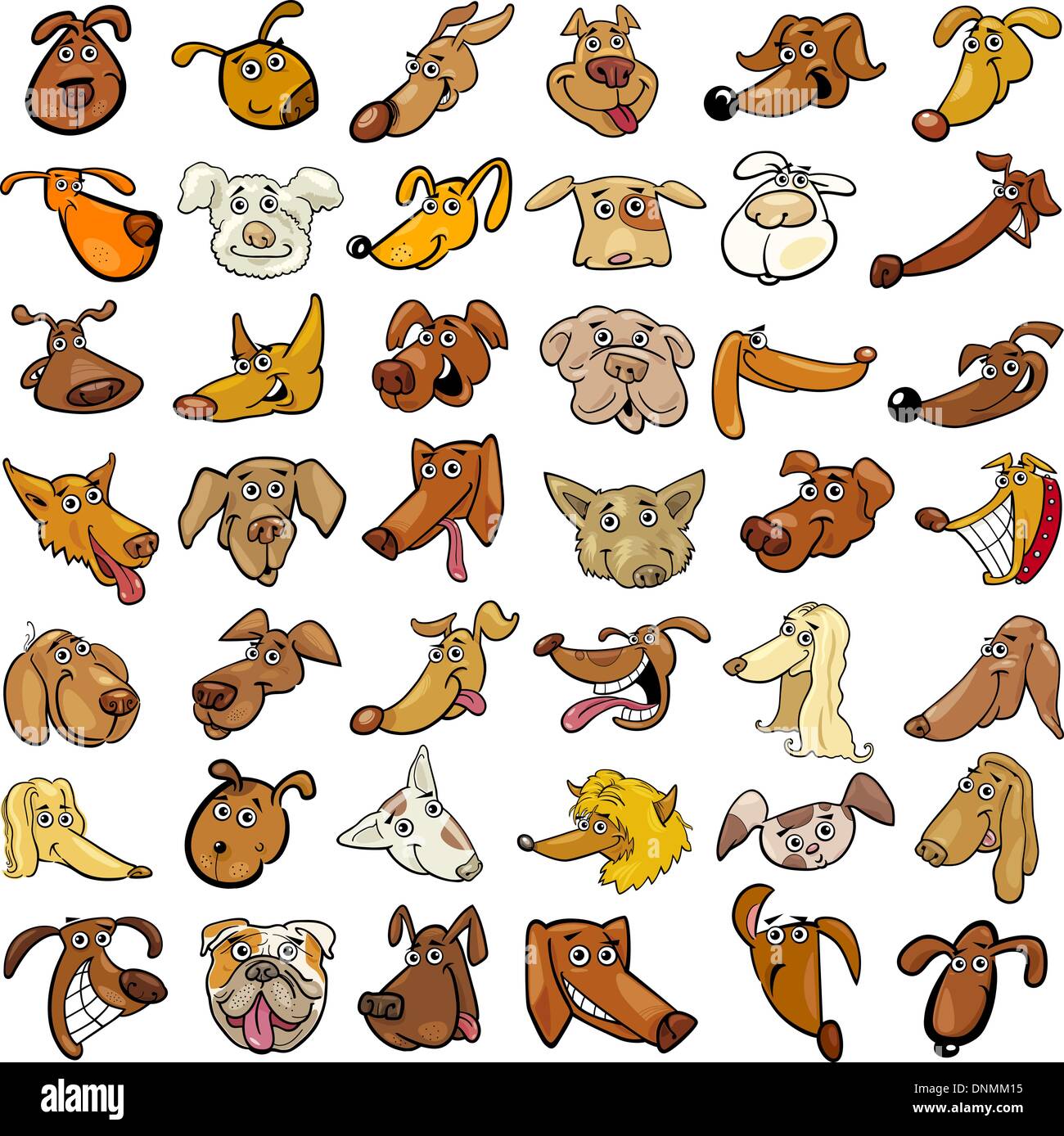 Cartoon Illustration of Different Funny Dogs Heads Huge Set Stock ...
