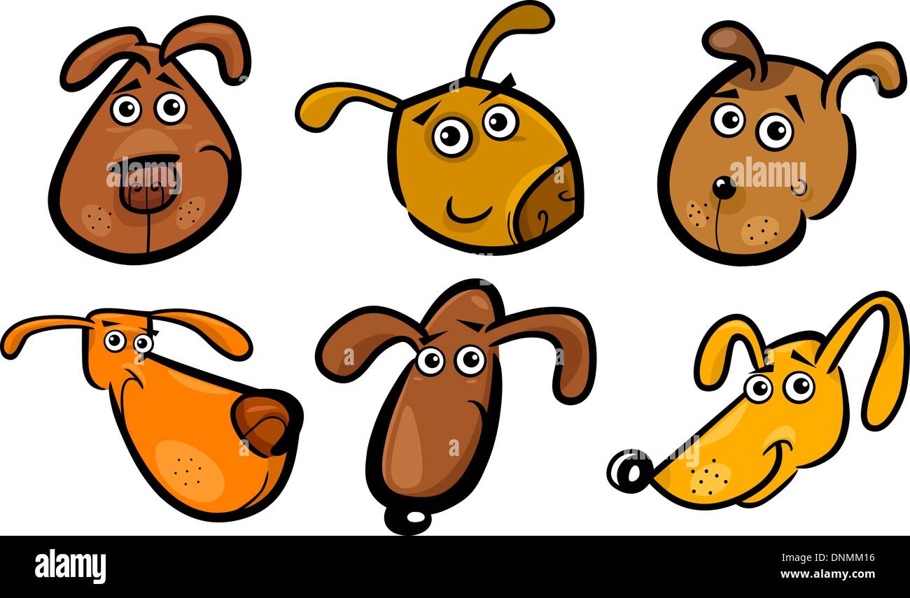 Cartoon Illustration of Different Funny Dogs Heads Set Stock Vector ...