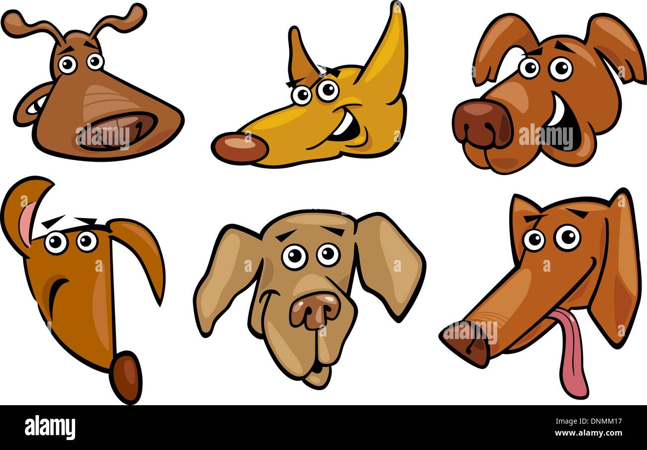 Cartoon Illustration of Different Funny Dogs Heads Set Stock Vector ...