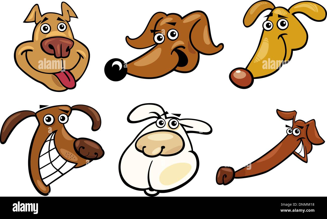 Cartoon Illustration of Different Funny Dogs Heads Set Stock Vector ...