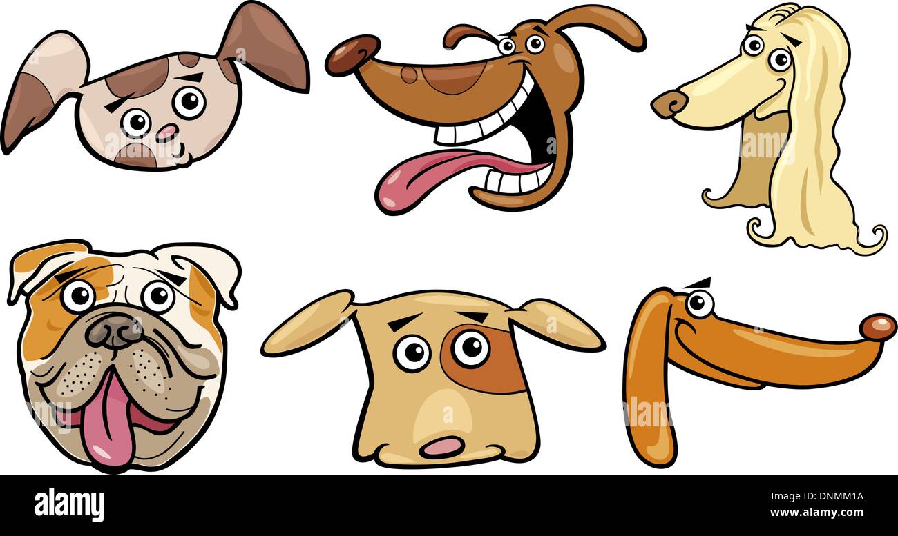 Cartoon Illustration of Different Funny Dogs Heads Set Stock Vector ...