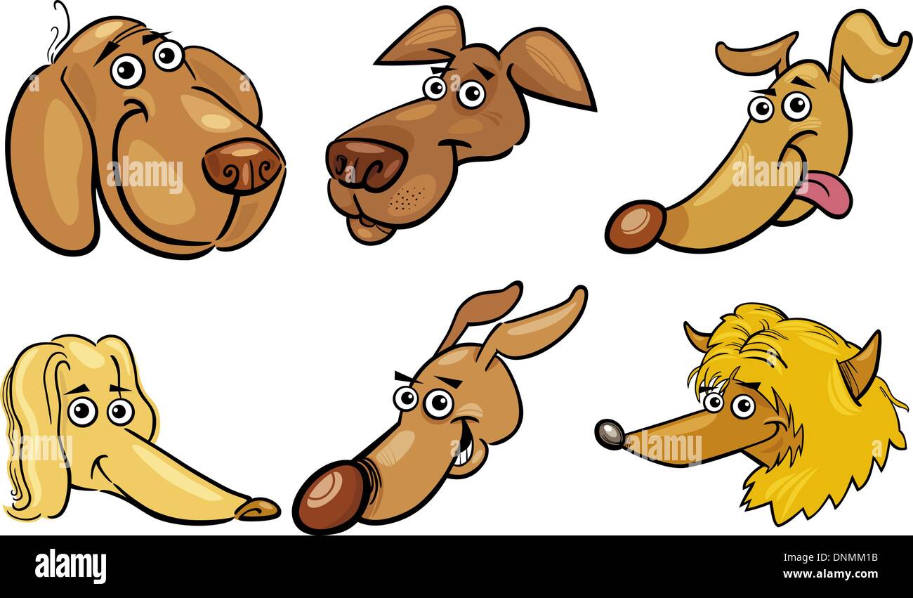 Cartoon Illustration of Different Funny Dogs Heads Set Stock Vector ...