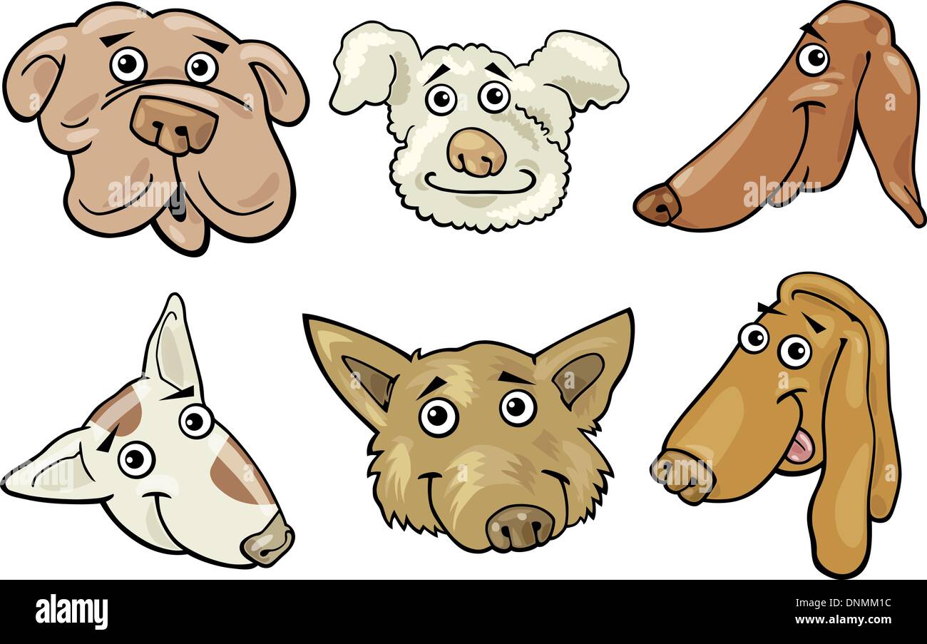 Cartoon Illustration of Different Funny Dogs Heads Set Stock Vector ...