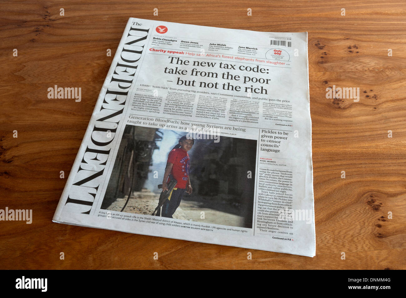 The Independent newspaper 19/12/2013 Stock Photo