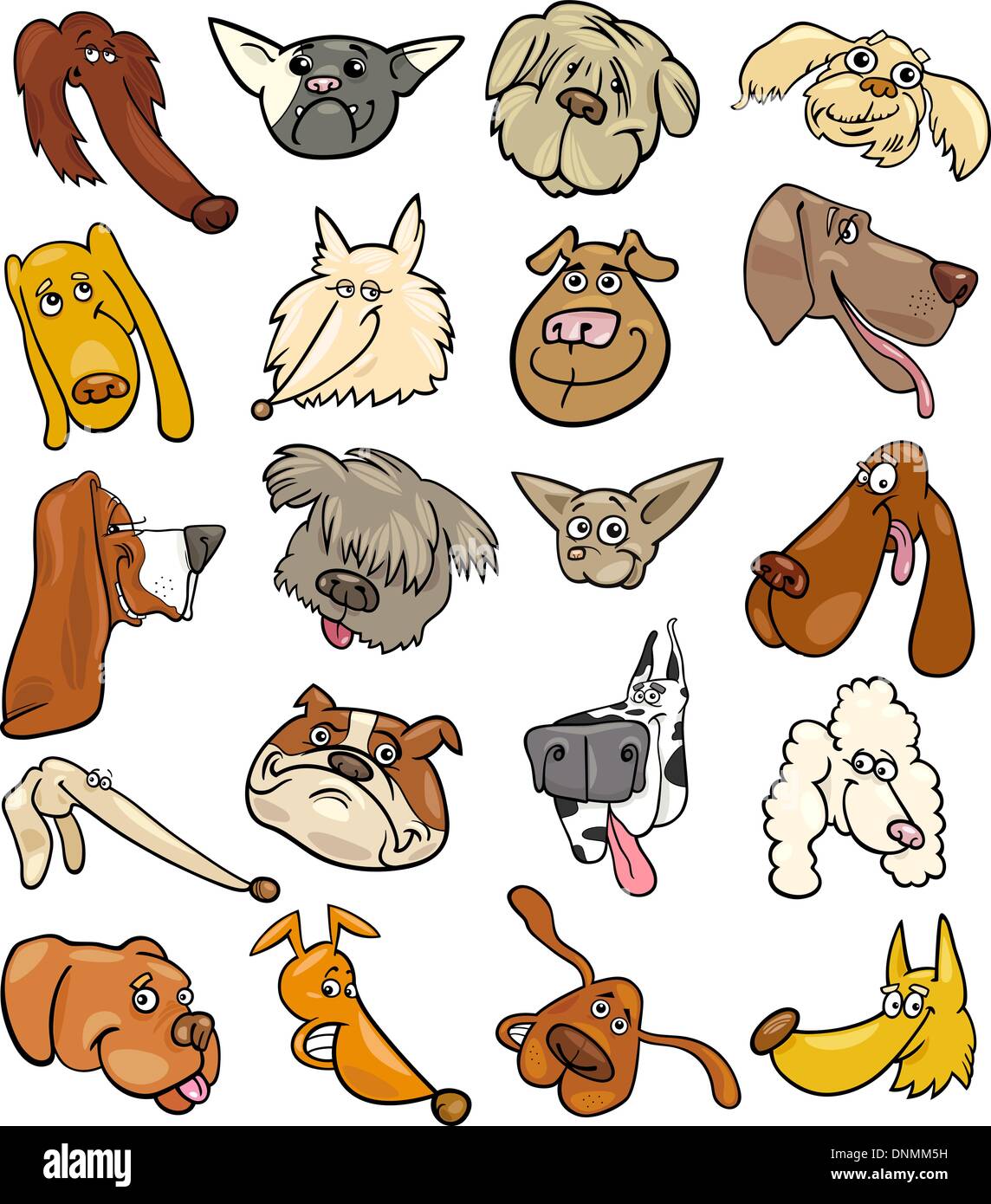 Cartoon Illustration of Different Happy Dogs Heads Big Collection Set ...