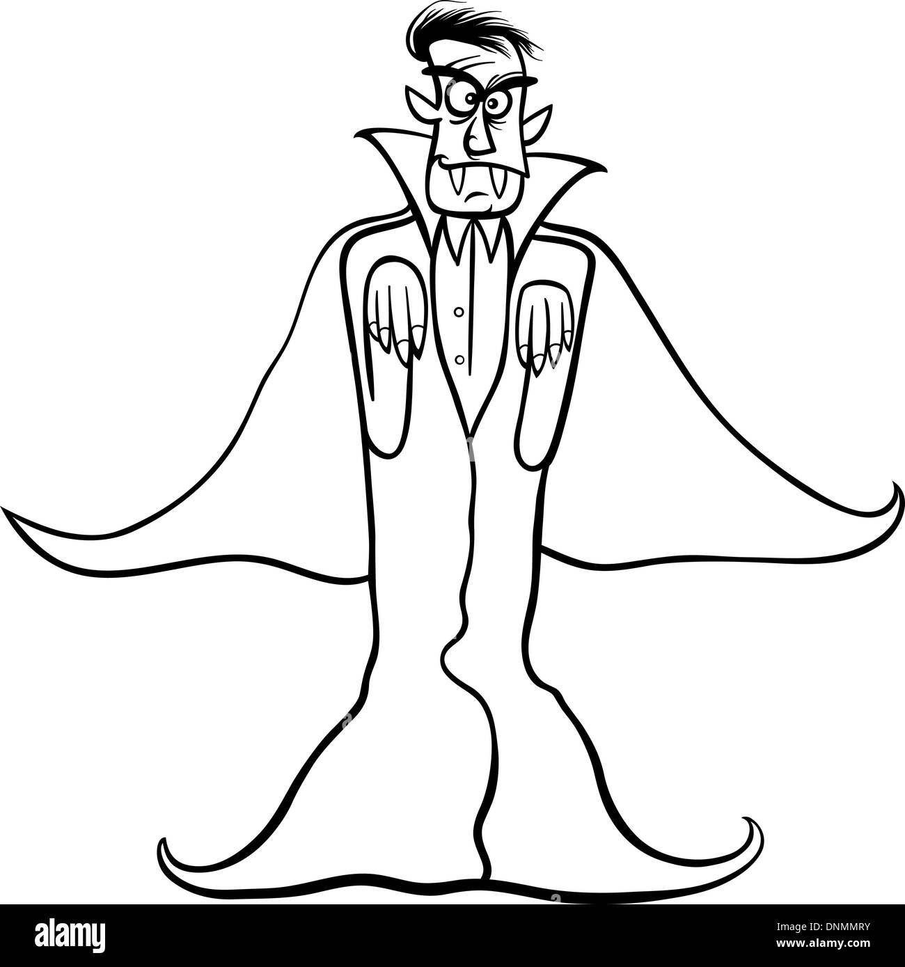 Black and White Cartoon Illustration of Scary Count Dracula Vampire for Coloring Book Stock Vector