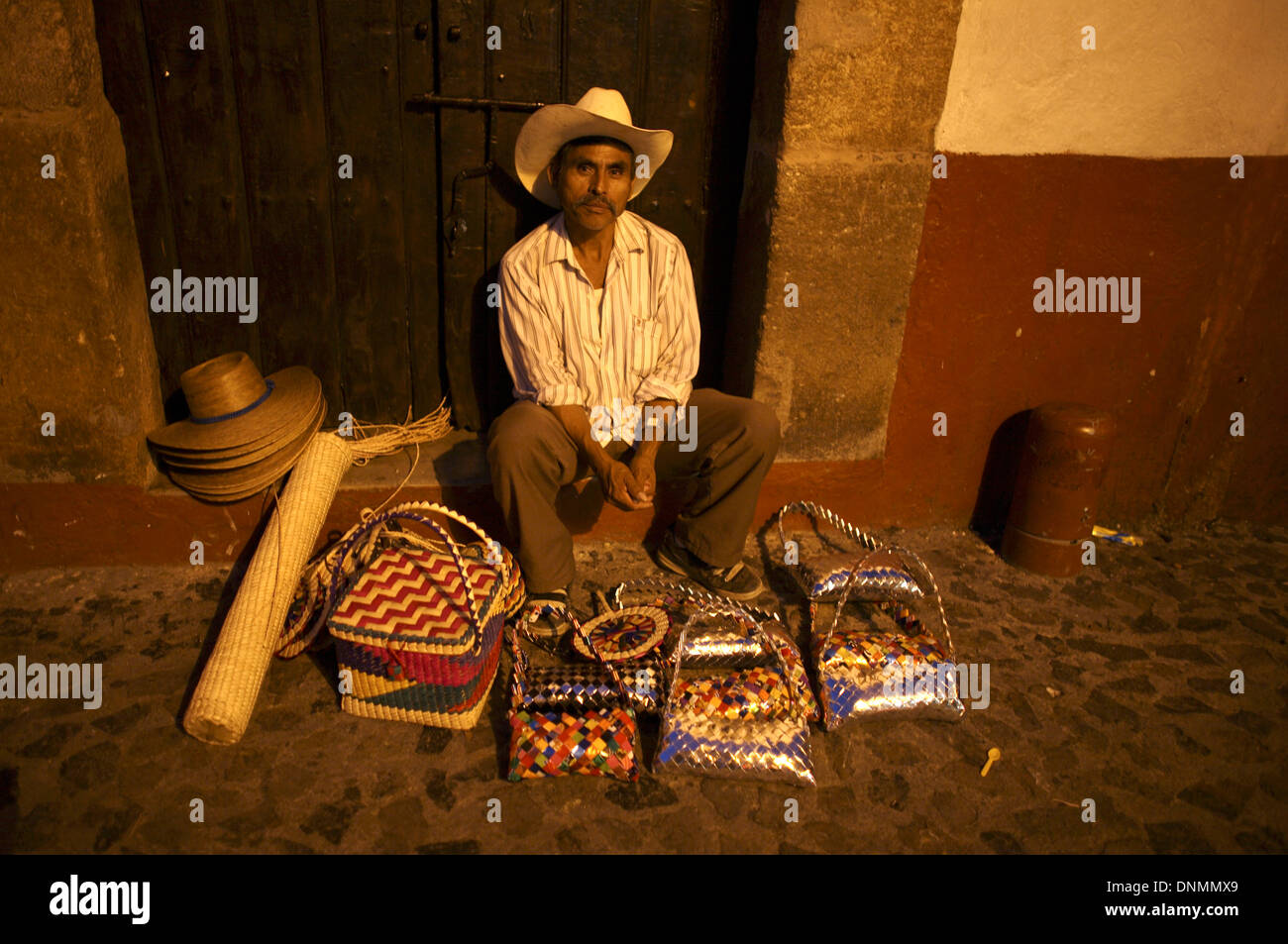 A man sells souvenirs for tourists in Taxco de Alarcon, Guerrero State, Mexico, August 20, 2007. Stock Photo