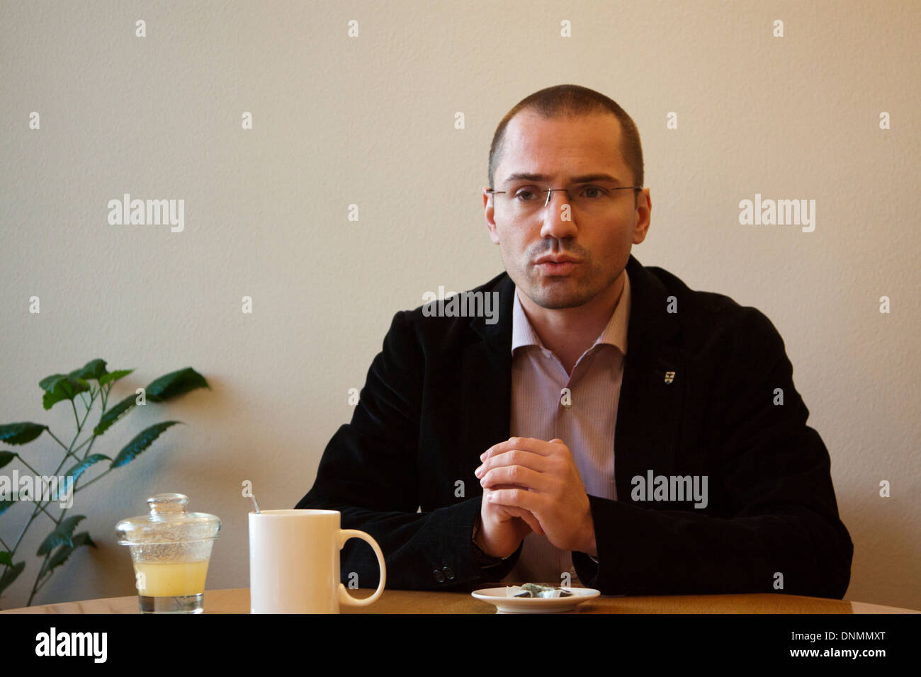 The deputy head of the Bulgarian ultra-nationalist party VMRO, Angel Dzhambazki during an interview Stock Photo