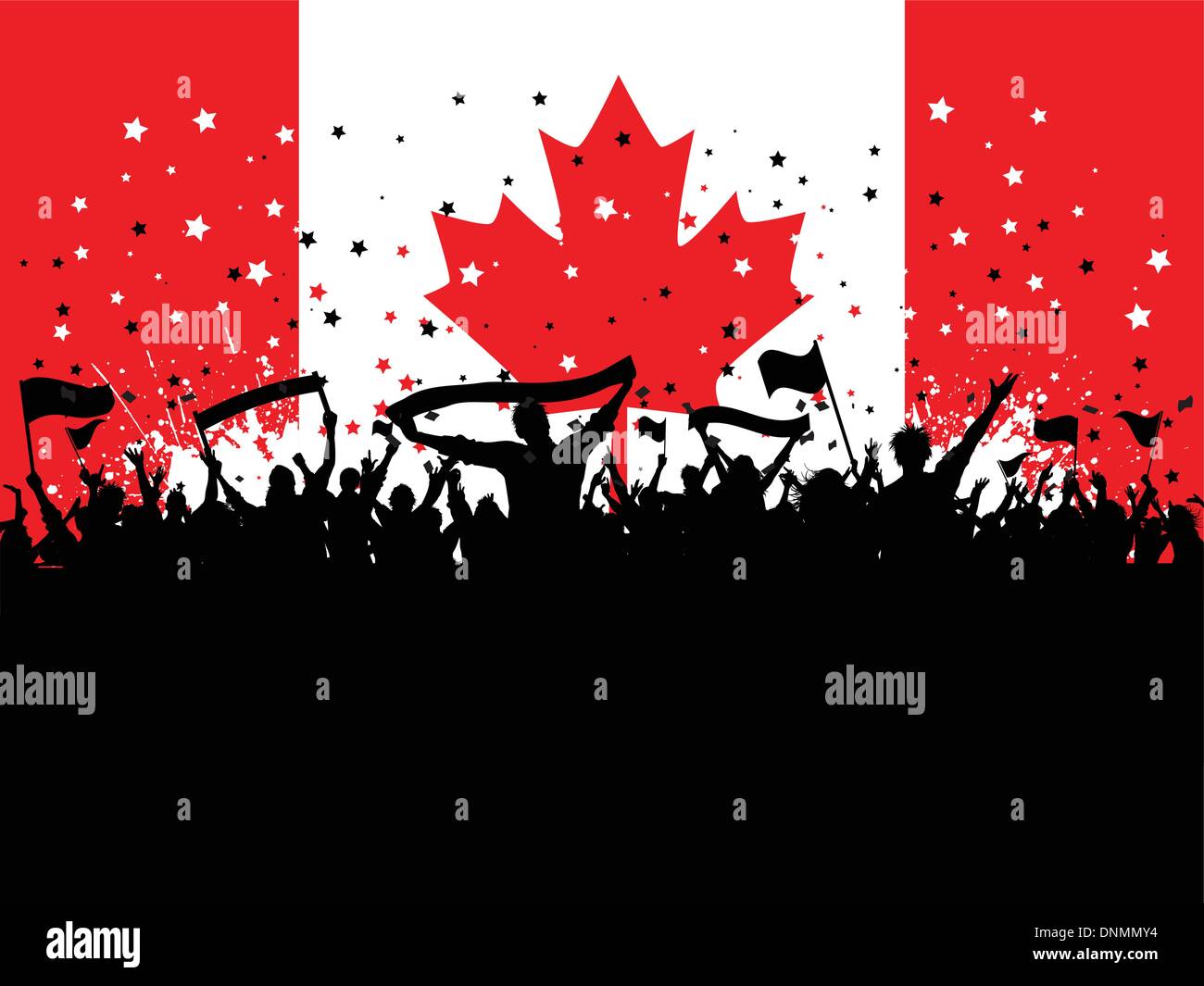 Download Silhouette of a party crowd with banners and flags on a ...