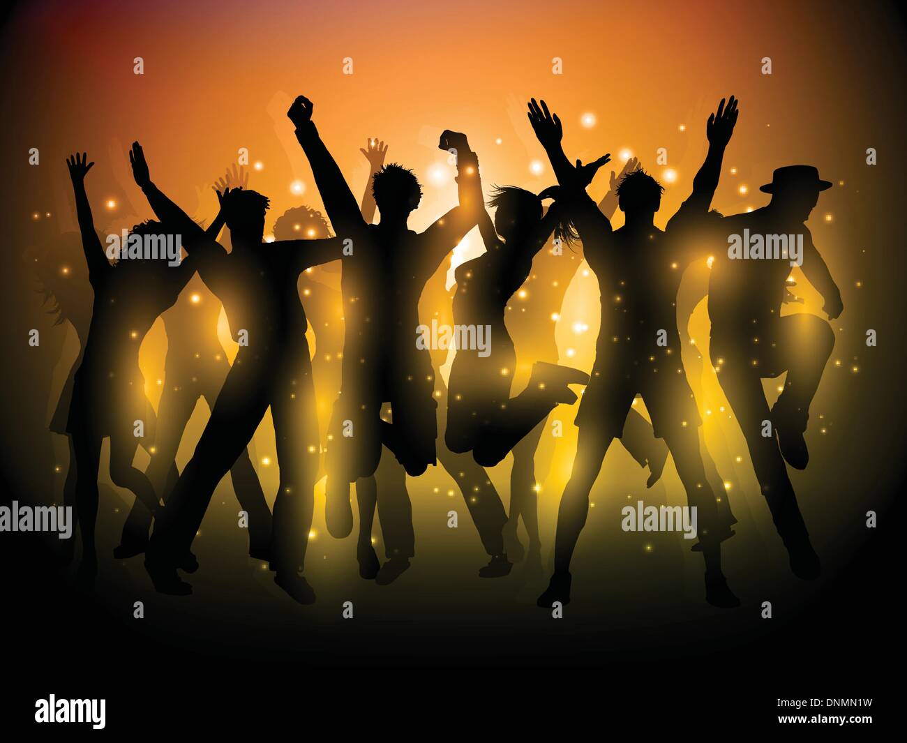 Silhouette of a group of party people dancing Stock Vector