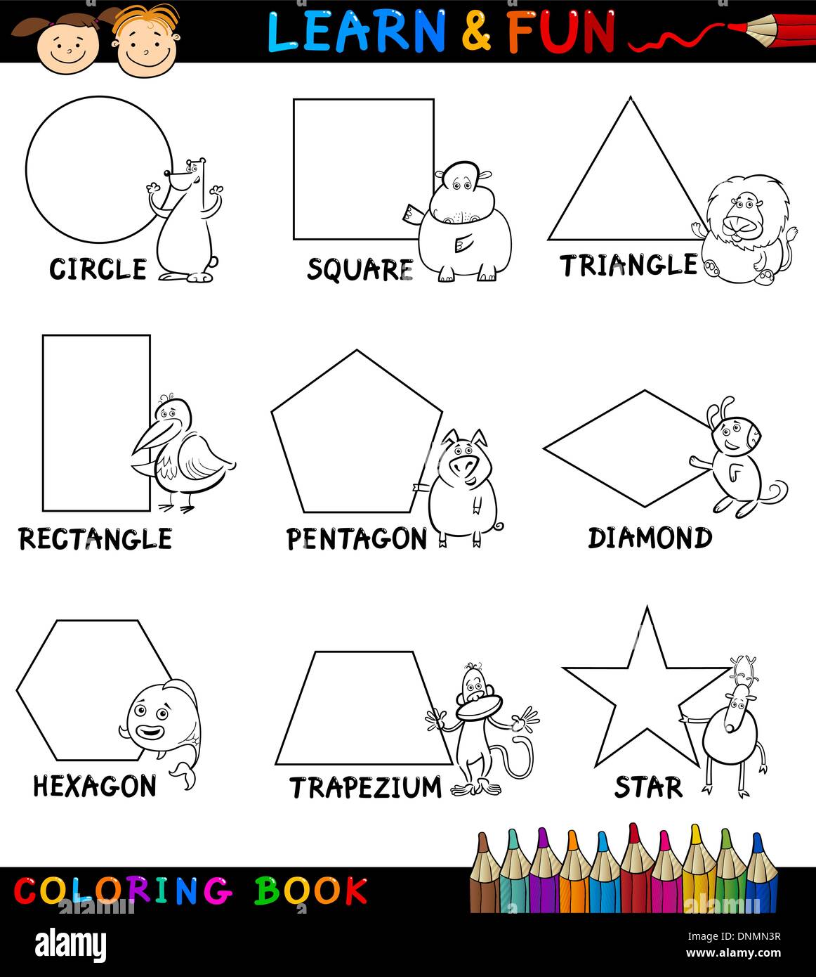 Download Cartoon Coloring Book Or Page Illustration Of Basic Geometric Shapes With Captions And Animals Comic Characters For Children Edu Stock Vector Image Art Alamy