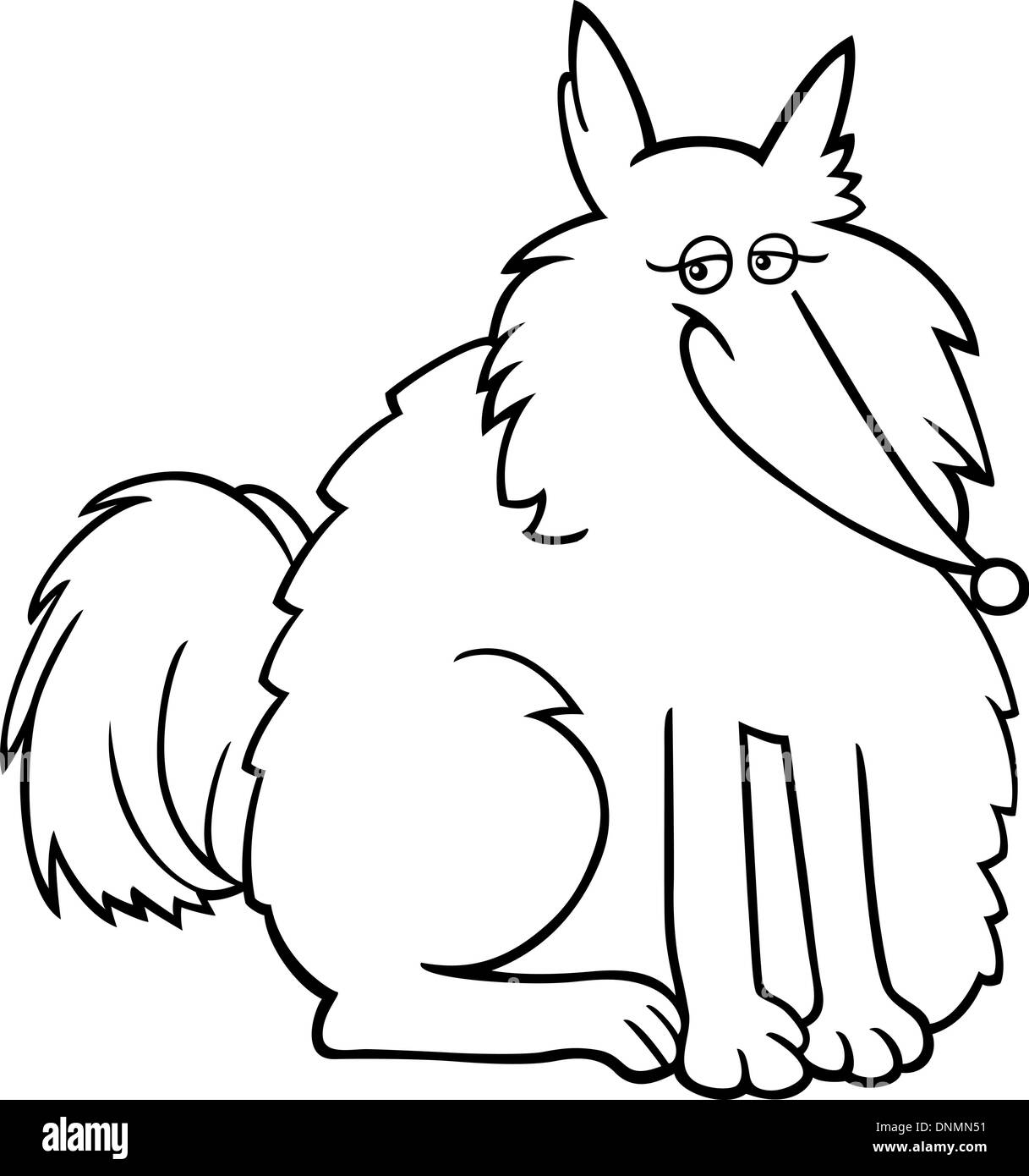 Cartoon Illustration of Funny Purebred Eskimo Dog or Spitz for Coloring Book Stock Vector