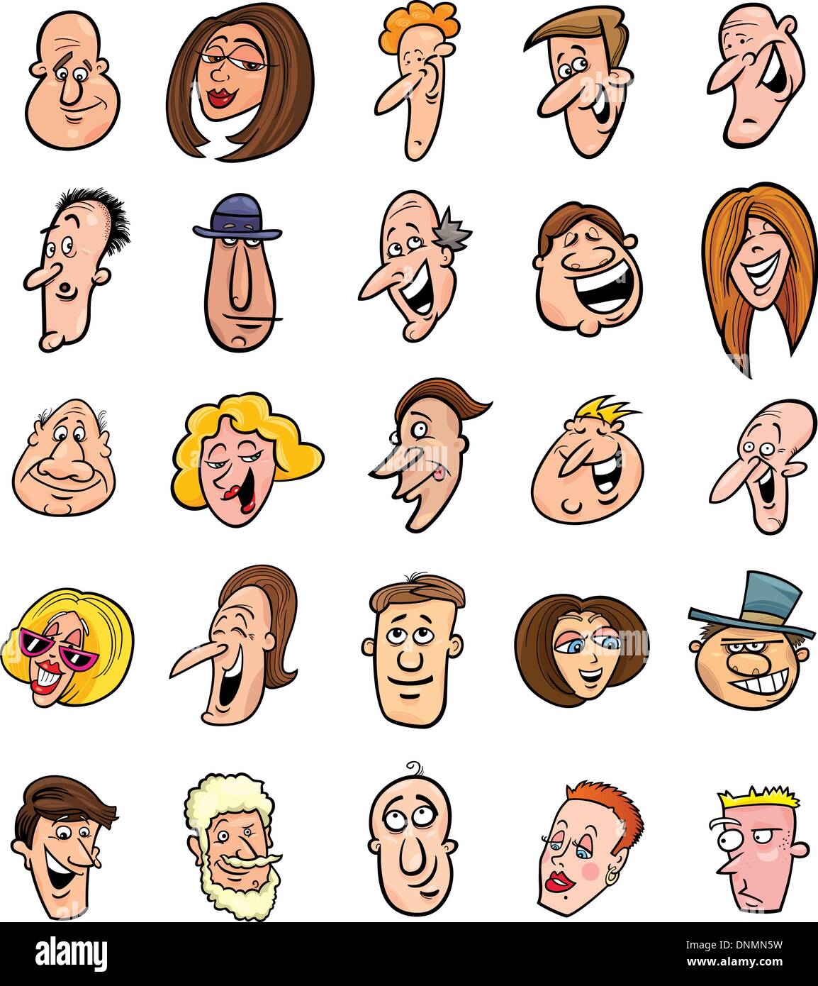 cartoon illustration of huge set of funny people faces Stock ...